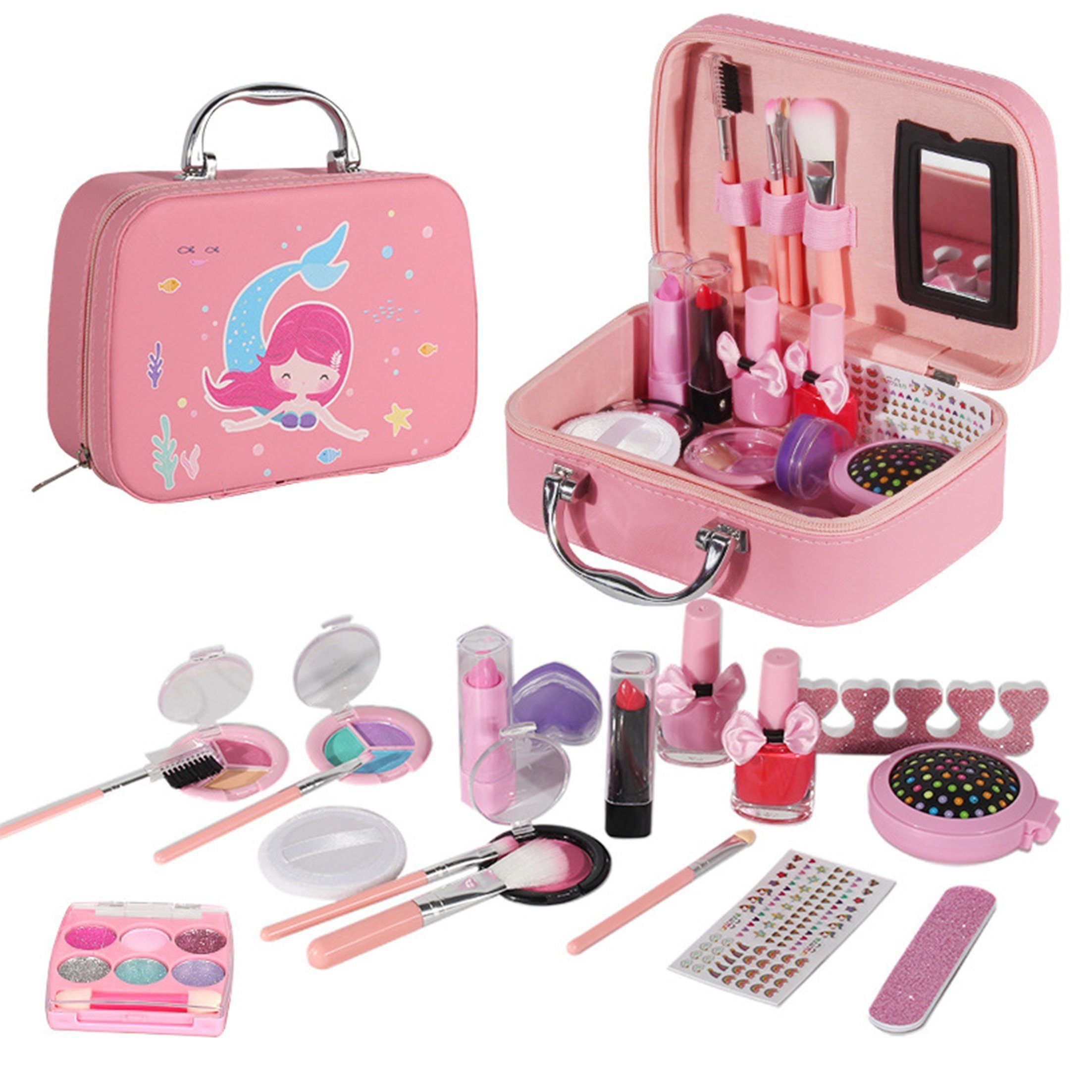 KINSI Schmink-Set Kinder Make-up Set für Mädchen ab 5 Jahren - Kosmetik-Spielzeug, 20-tlg., mit Nagellack & Lippenstift,Perfekt für Rollenspiele & Kinderpartys