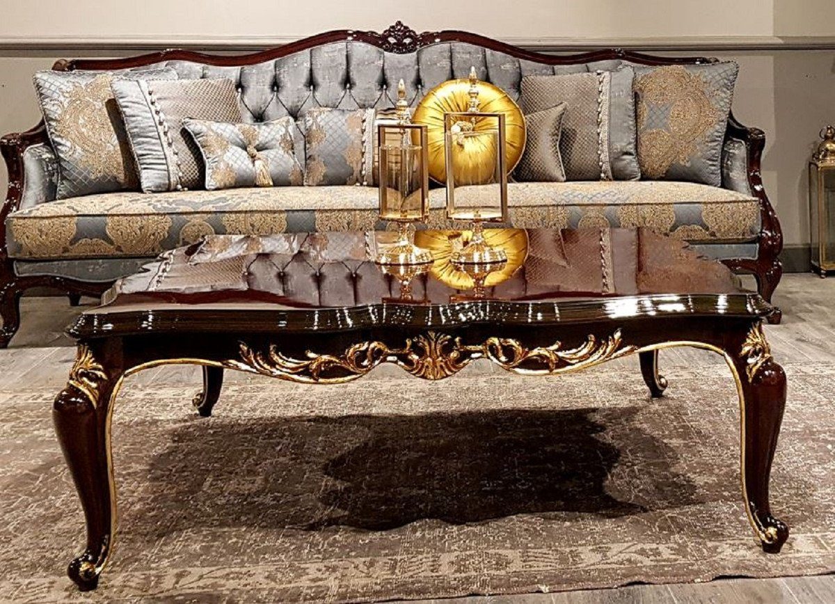 Edel Handgefertigter Padrino Luxus - Couchtisch Casa Barock Couchtisch Dunkelbraun Möbel - - Barock Wohnzimmertisch Prunkvoll Massivholz &