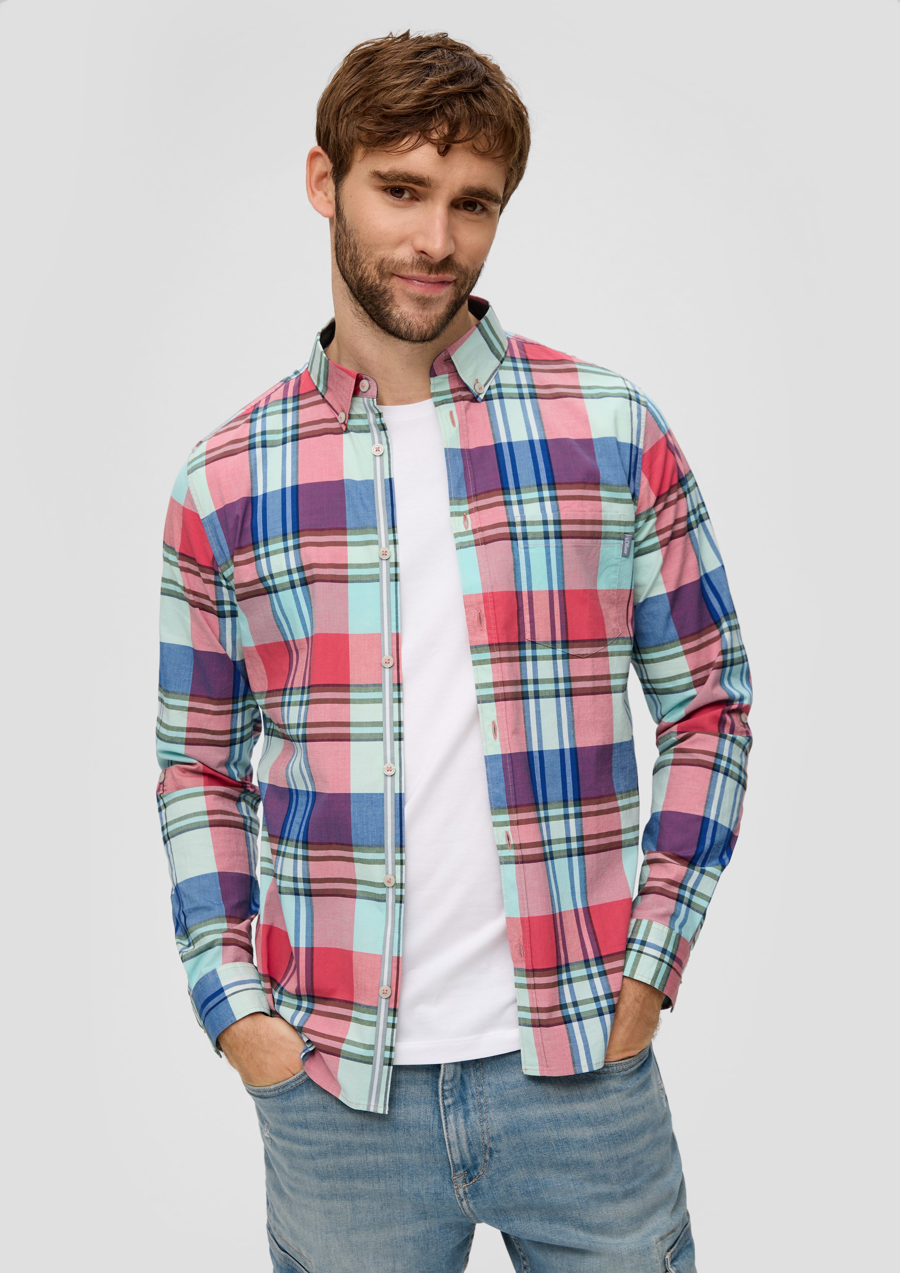 Langarmhemd Kariertes Hemd im Slim Fit