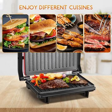 Aigostar Kontaktgrill für Sandwiches, Steak auch als Panini Grill, gerillte Grillplatten, 750,00 W, Antihaftbeschichteter Grill toaster für fettfreies Grillen