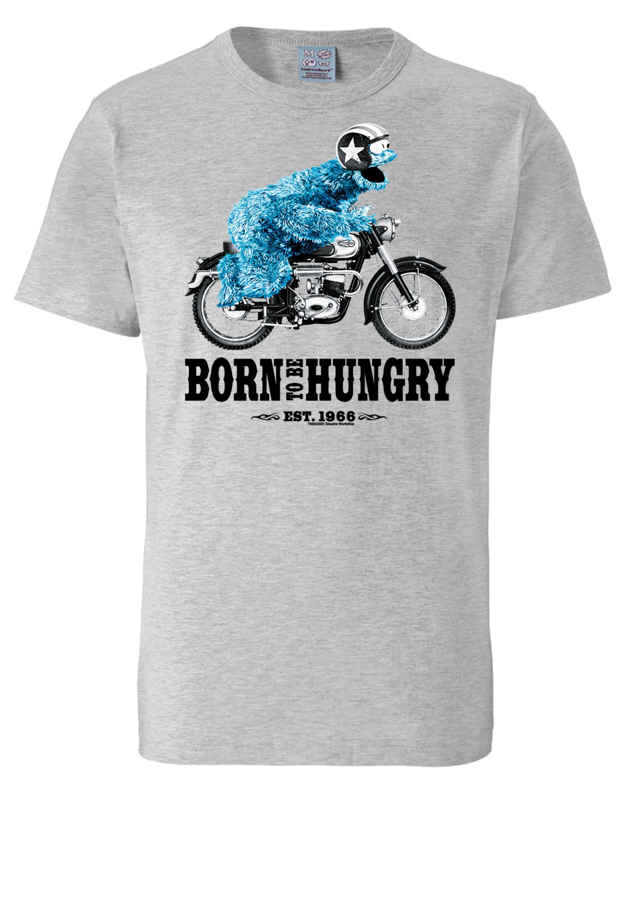LOGOSHIRT T-Shirt Sesamstrasse - Krümelmonster Motorrad lizenziertem Print mit