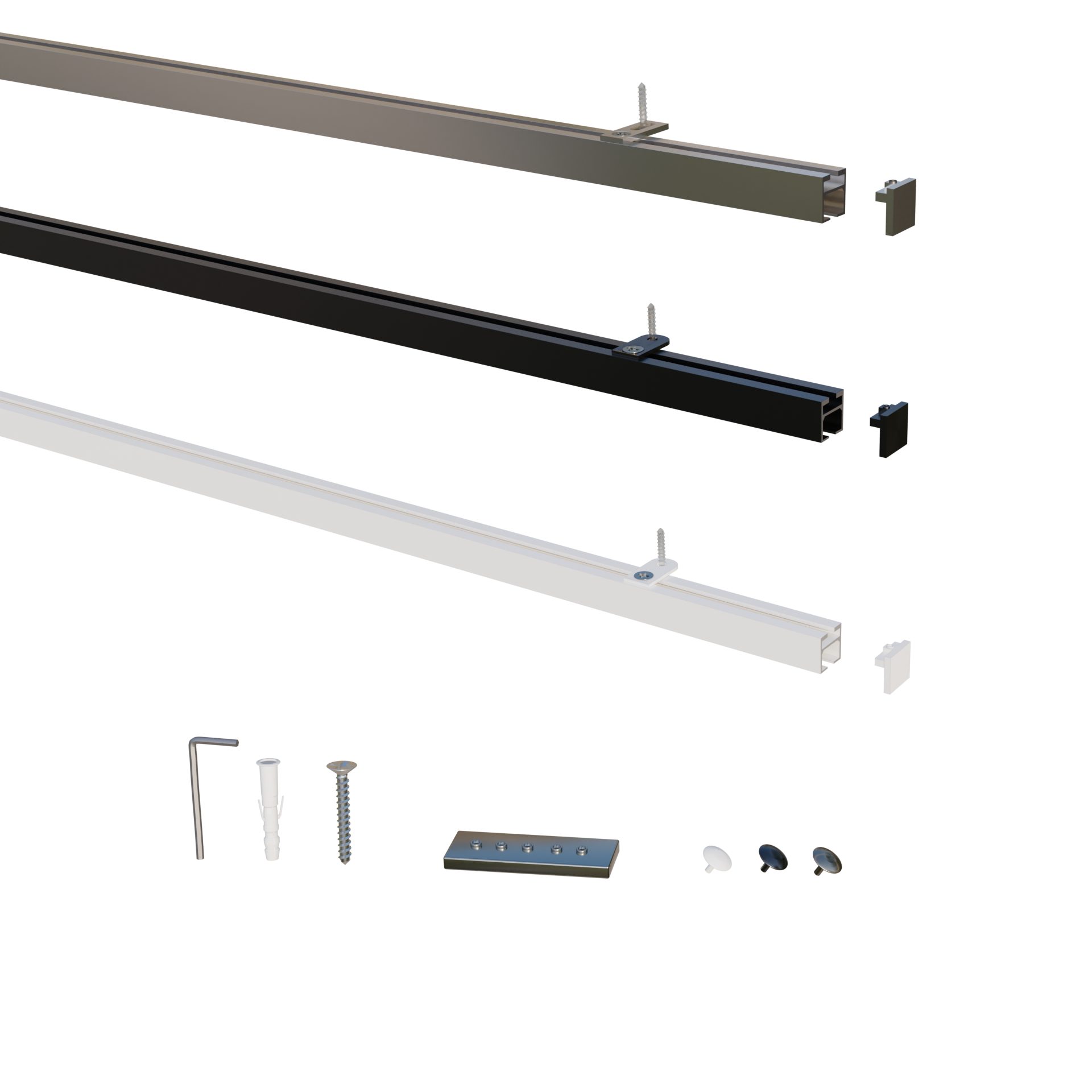 Gardineum Innenlaufschiene eckige Innenlaufstange/ Gardinenstange 20 x 20 mm mit Deckenträger