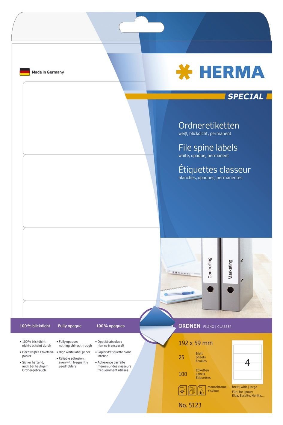 HERMA Handgelenkstütze HERMA Ordneretiketten A4 weiß 192x59 mm Papier opak 100 St.