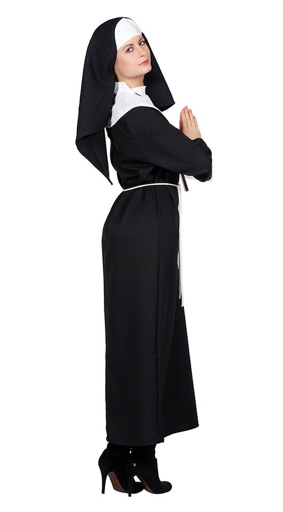 Karneval-Klamotten Nonnen-Kostüm Damenkostüm Nonne mit Kopfbedeckung, Hochwertiges Nonnen-Kleid Damen schwarz-weiß inkl. Haube