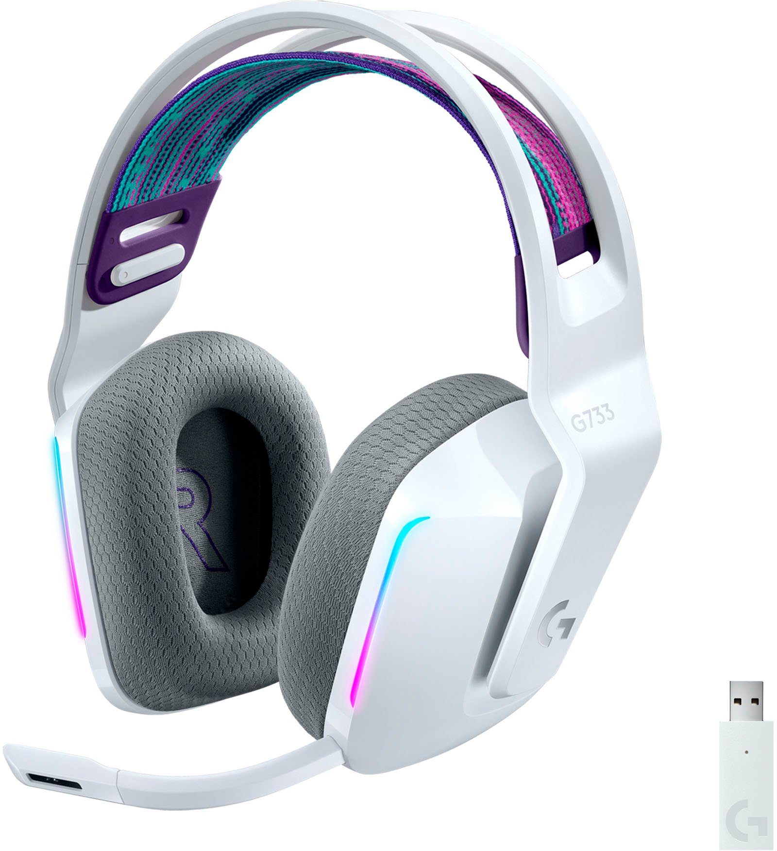 Wireless Gaming-Headset G WLAN RGB weiß abnehmbar, LIGHTSPEED (WiFi) G733 Logitech (Mikrofon