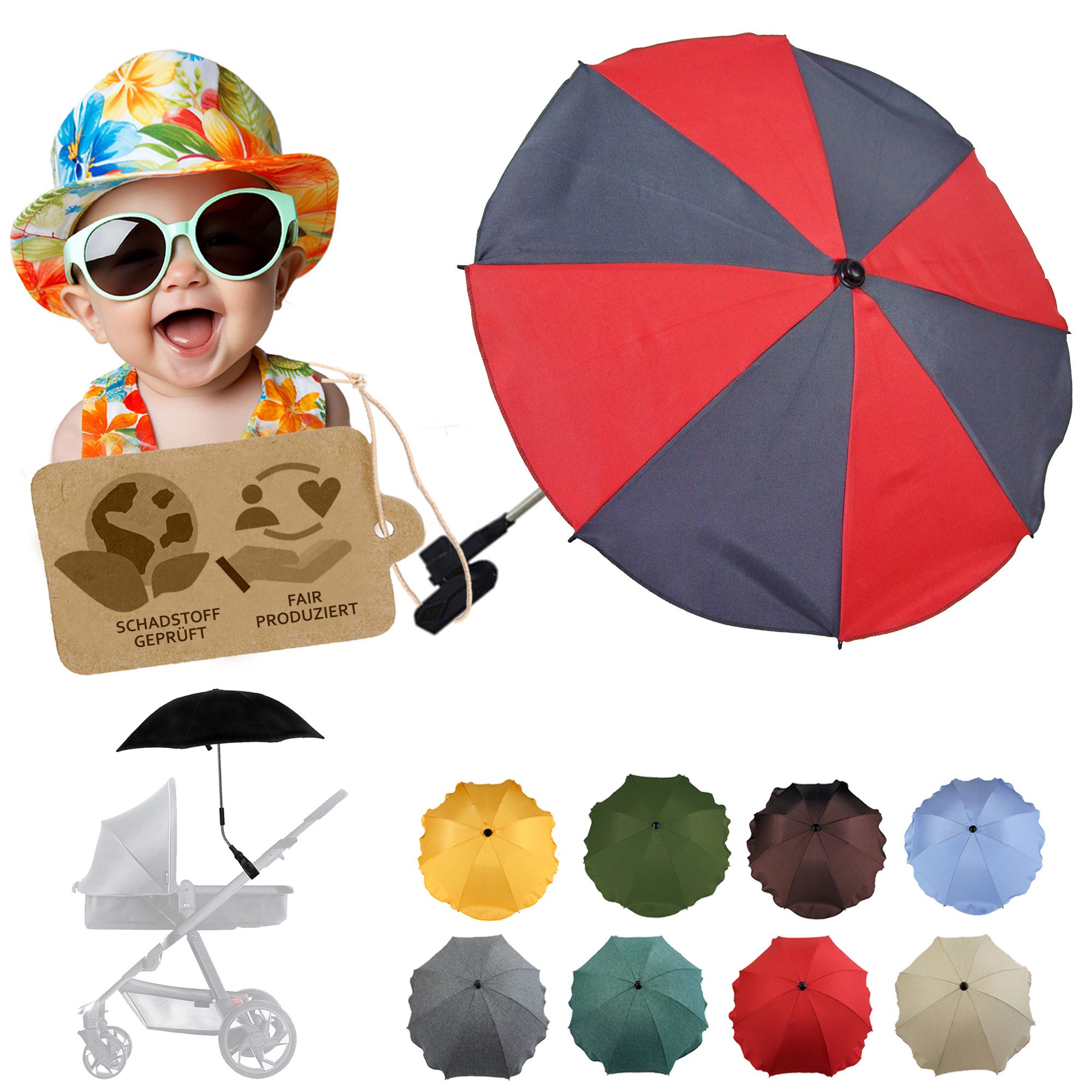 Kinderwagen-Sonnenschutzhülle Sonnenschirm Sonnenschutz für Kinderwagen Buggy Jogger universal UV50+
