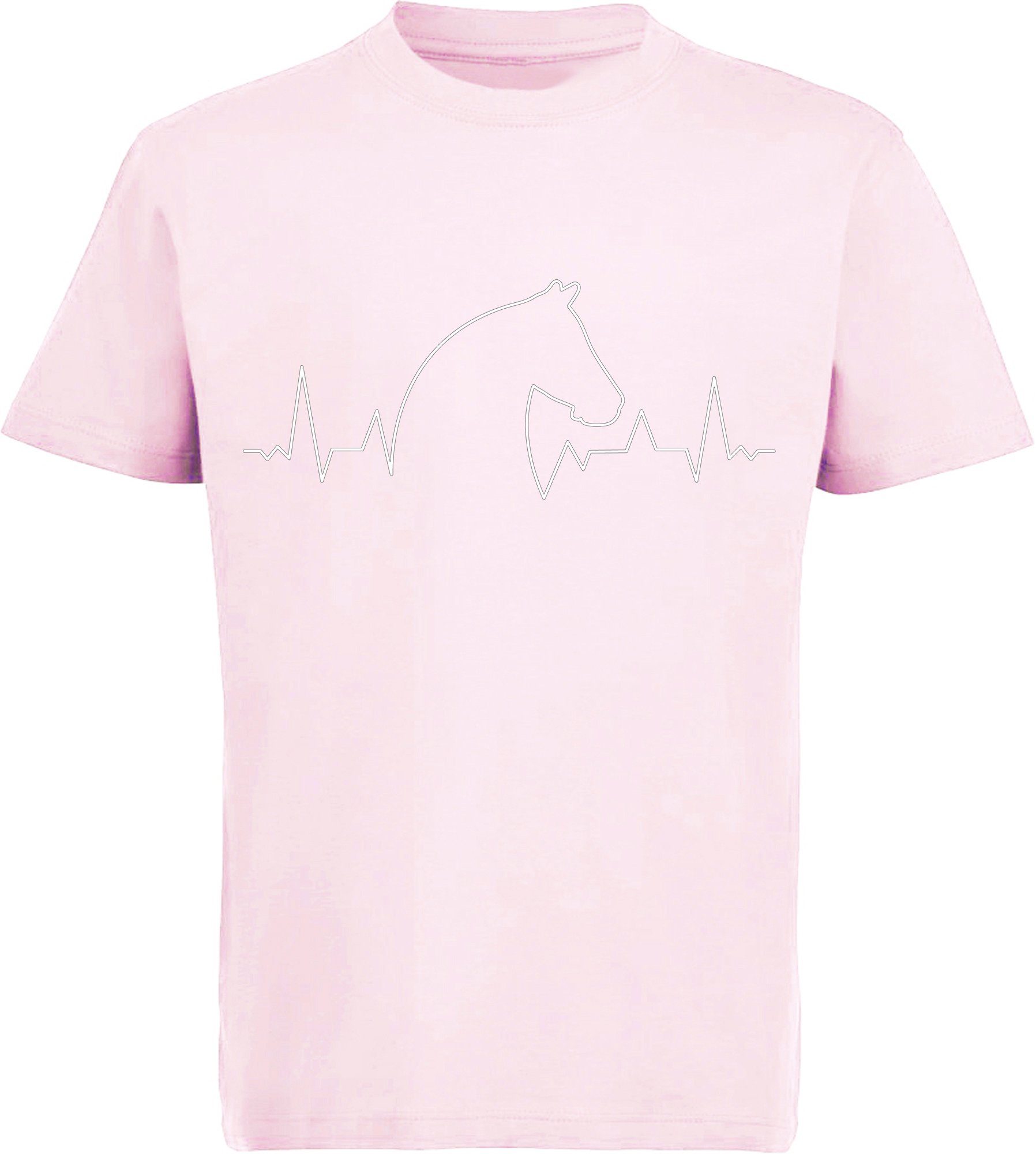 MyDesign24 Print-Shirt bedrucktes Kinder T-Shirt Aufdruck, mit i154 Baumwollshirt mit Pferdekopf Herzschlaglinie rosa