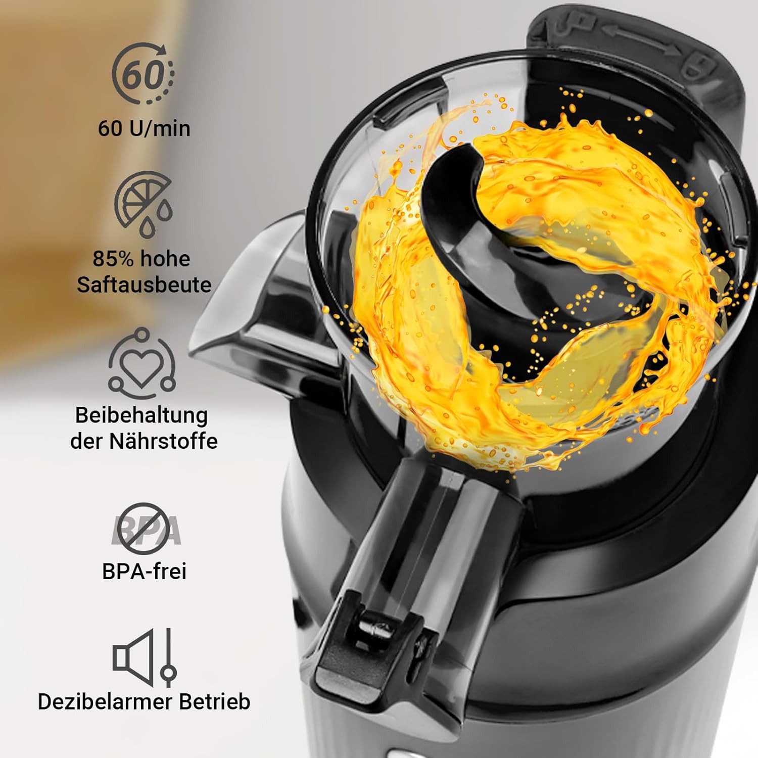 VENTRAY Slow Juicer Kleiner Ginnie Entsafter, kompakt und langsam, nährstoffreich, 100,00 W, Sicherheitsverriegelung