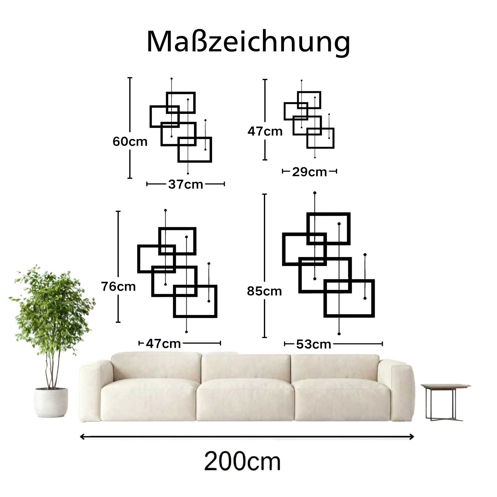Jumpeak Wanddekoobjekt Wanddekoobjekt Metall Schwarz,Geometrische Figuren,Rechteckig,Linear, Hergestellt aus Metall,Schwarz,weiß,Gold, Silber,85×53cm