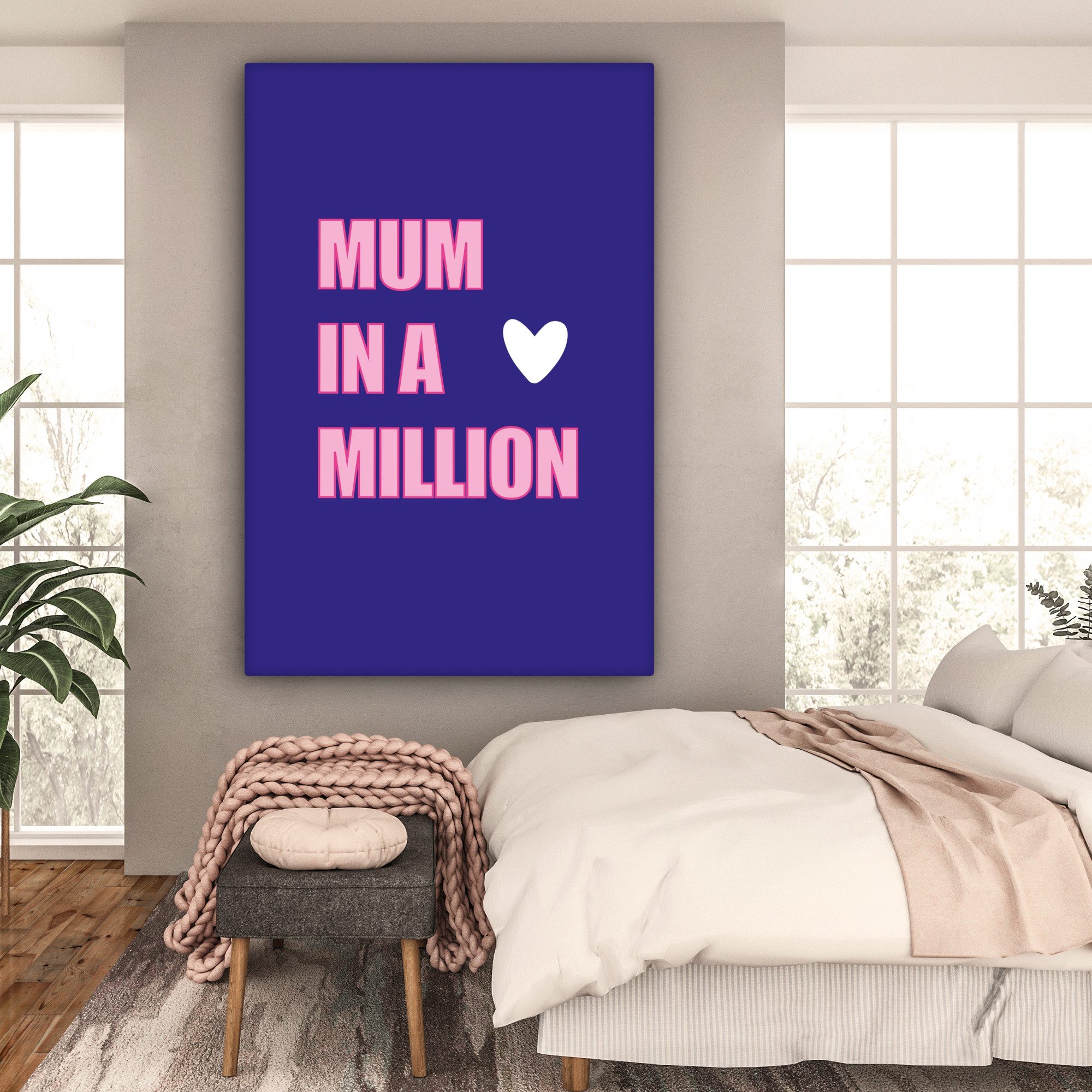 OneMillionCanvasses® Leinwandbild Mutter - Text - Blau - Herz, Fotodruck (1 St), Leinwandbilder XXL für Wohnzimmer 90x140 cm