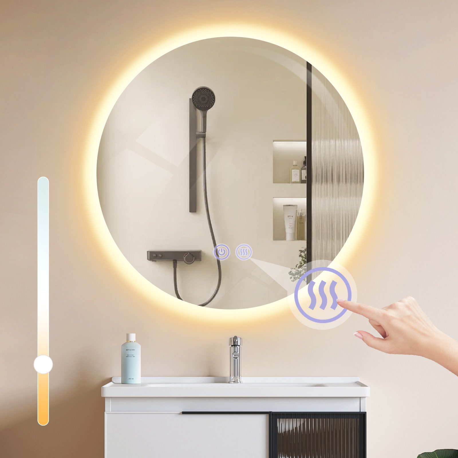 Badspiegel mit Beleuchtung 50cm Wandspiegel Dimmbar Touch-Schalter Badezimmer