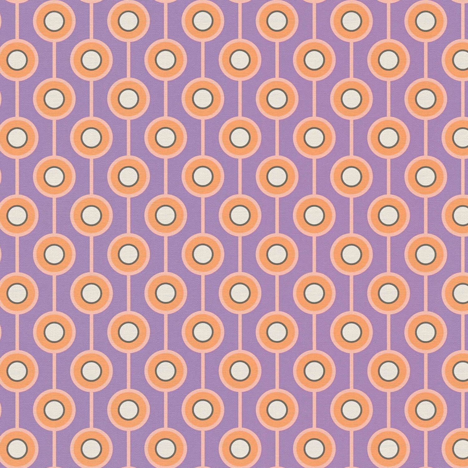 Profhome Vliestapete 395372-GU Retro Tapete geometrisch matt lila safran-gelb creme-weiß, geprägt, (1 Rolle, 4,51 qm), heißgeprägte Vliestapete, violett