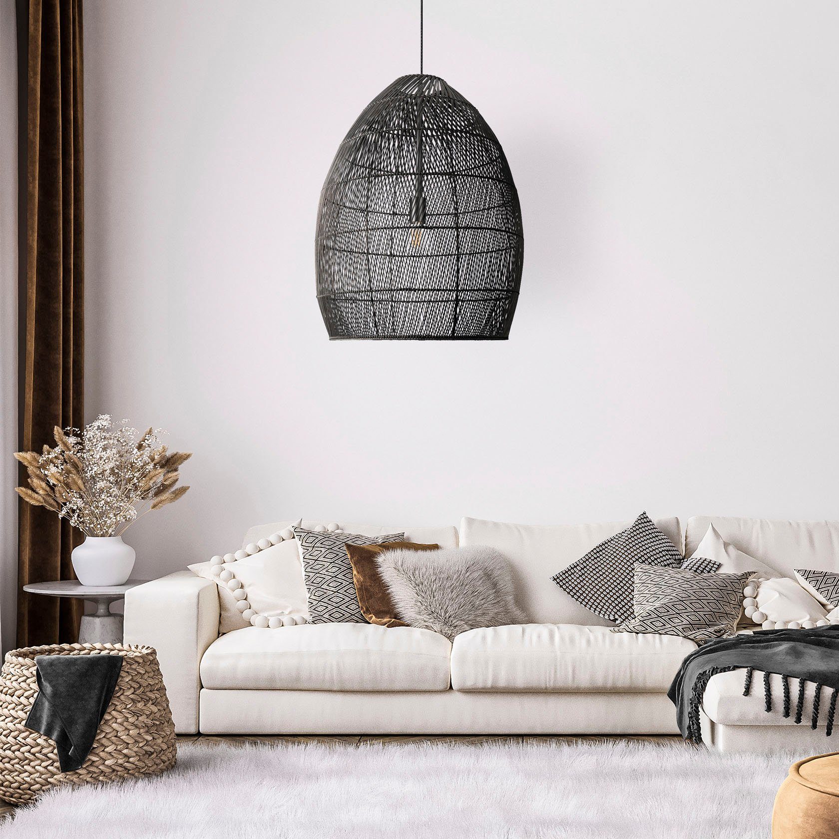 Paco Home Pendelleuchte VIHMA, ohne Leuchtmittel, Rattan Pendelleuchte  Esstischlampe Natürlich LED Boho Rustikal E27 | Pendelleuchten