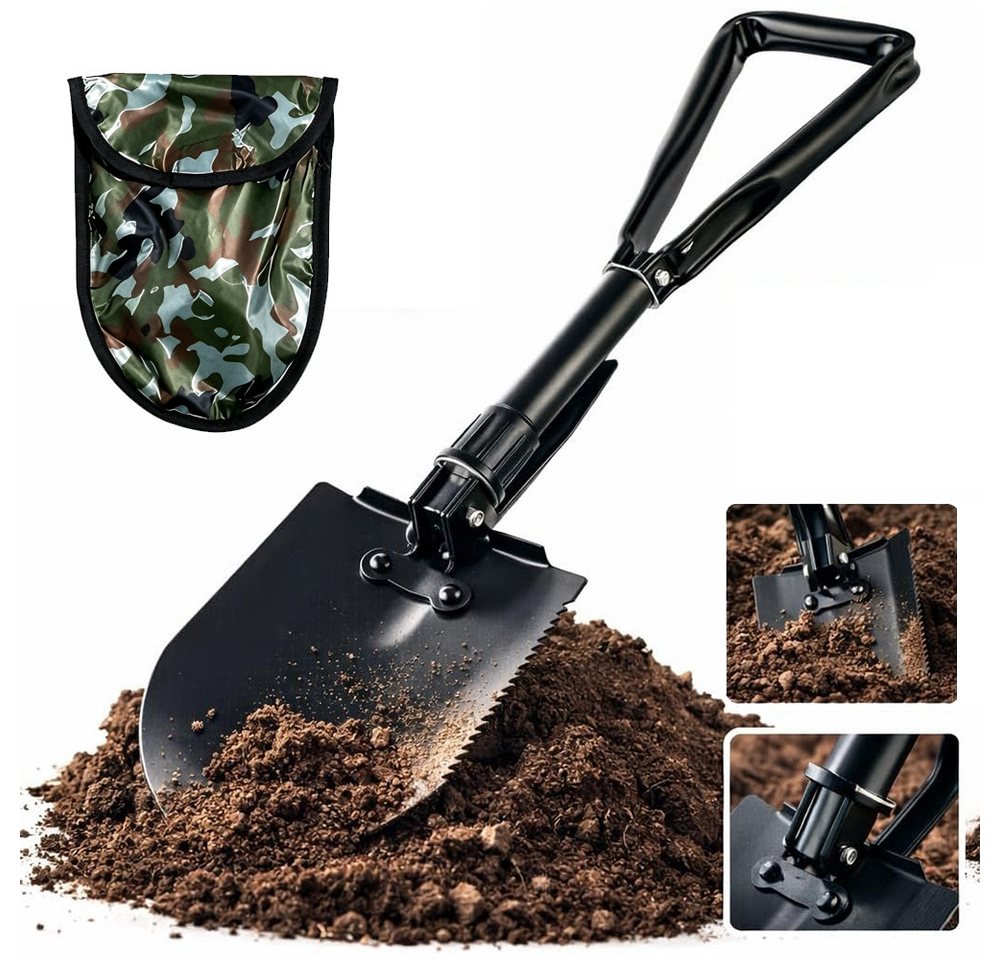 AFKSMILE Spaten Klappspaten 59cm, Hochfester Extra Stabiler Legierter Stahl Schaufeln, Tragbare Grabschaufel für Schneeräumen Auto-Notfälle Haus Garten