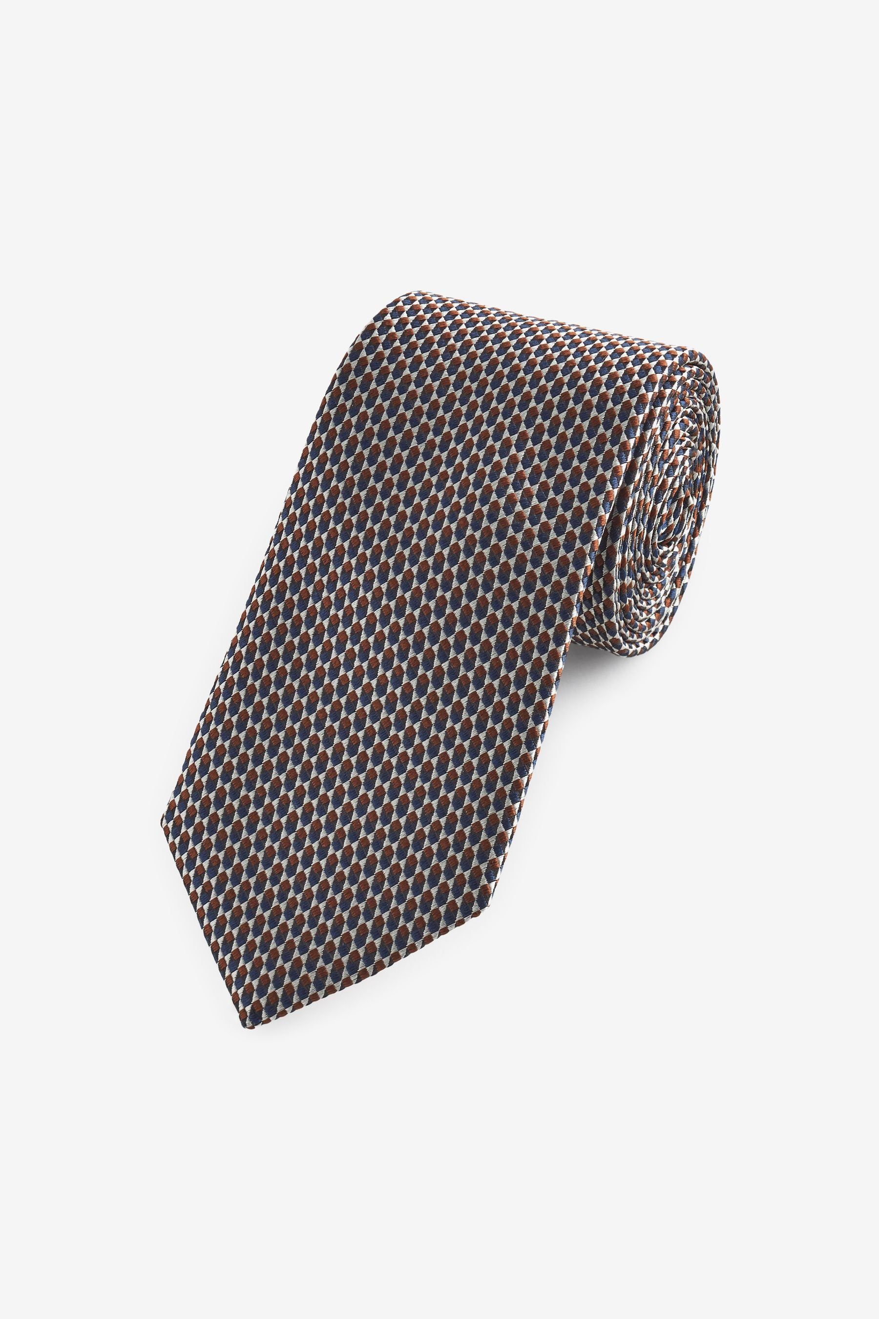 Next Krawatte Signature-Krawatte, hergestellt in Italien (1-St) Navy Blue/Neutral Brown Textured