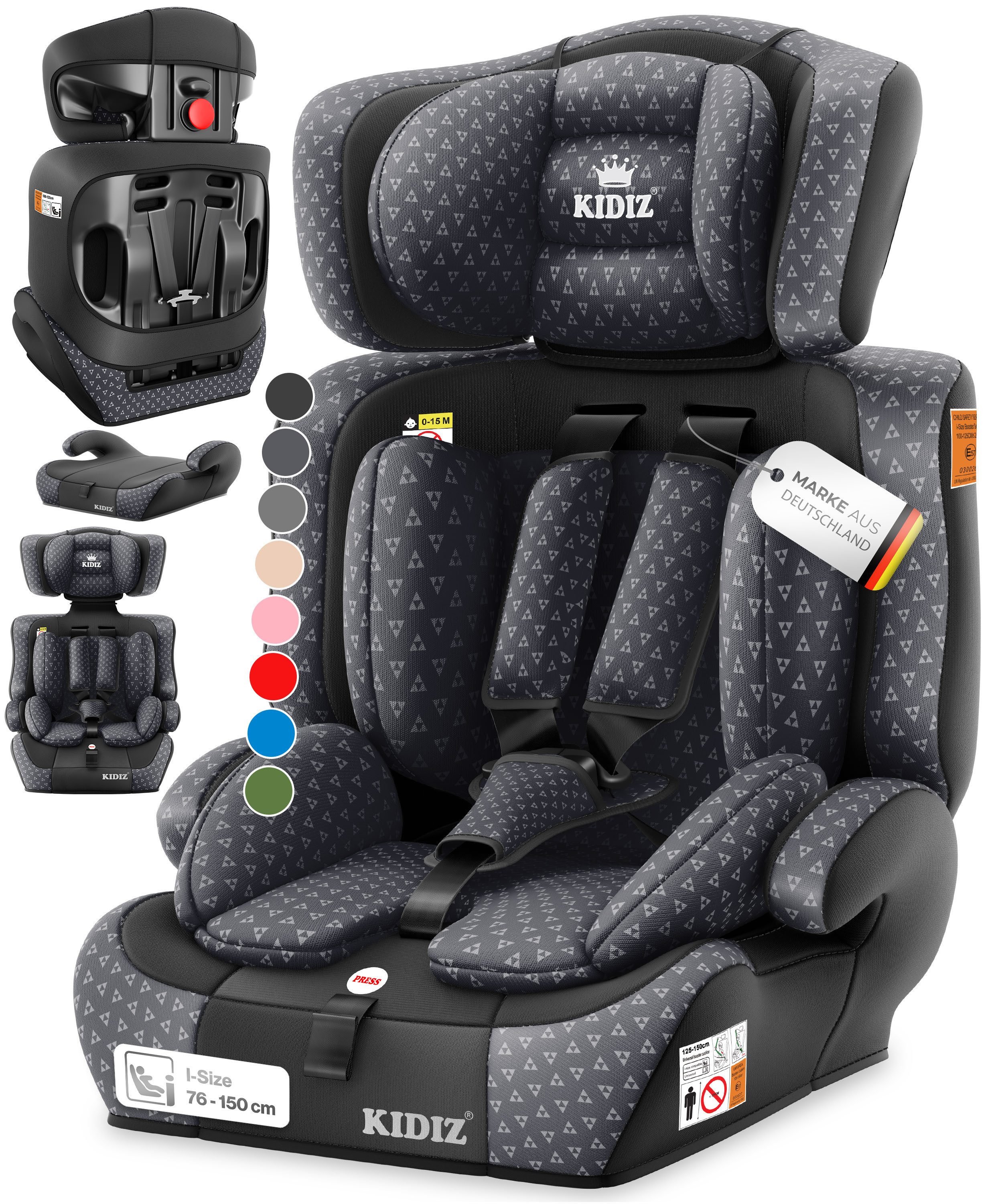 KIDIZ Autokindersitz, Kinderautositz 1-12 Jahre, Mitwachsend, Gruppe 1+2+3, 9-36 kg Autositz