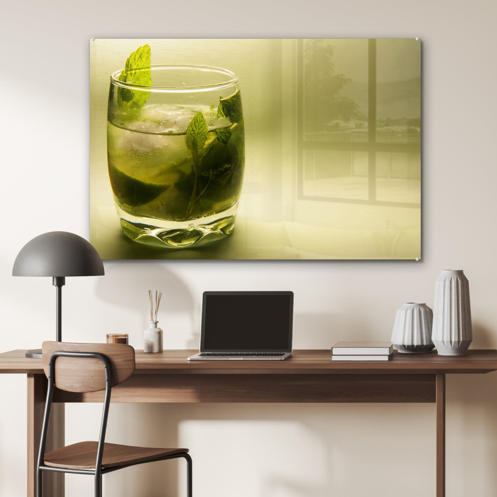 Wohnzimmer St), & Acrylglasbilder Schlafzimmer MuchoWow Acrylglasbild (1 grünem Mojito-Cocktail auf Hintergrund,