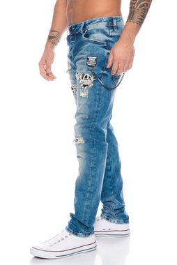 Cipo & Baxx Slim-fit-Jeans Herren Destroyed Jeans Hose inklusive Schlüsselband