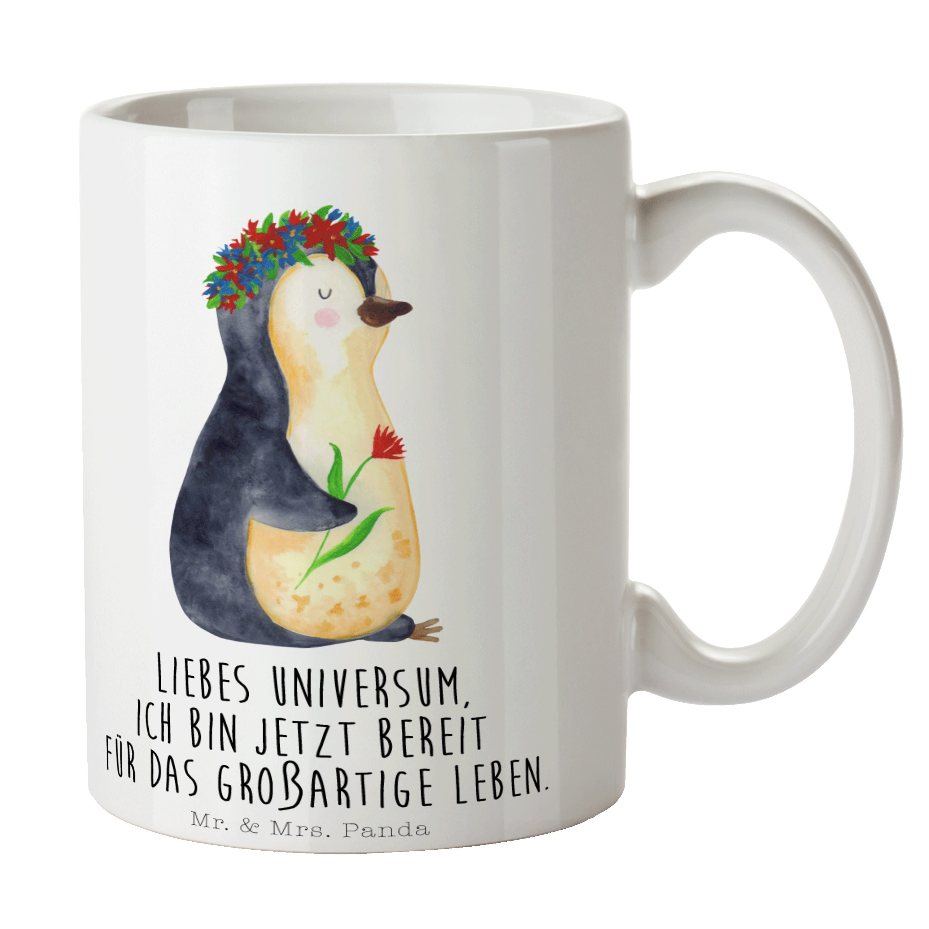 Mr. & Mrs. Panda Tasse Pinguin Blumenkranz - Weiß - Geschenk, Lebensziele, Tasse, Kaffeetass, Keramik | Tassen