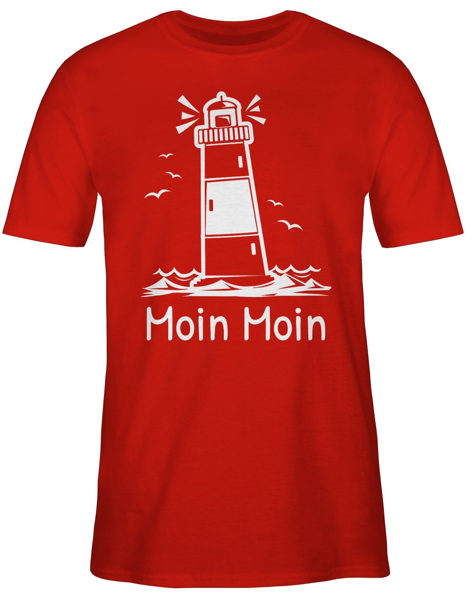 Shirtracer Rot Moin - Moin Sprüche Statement T-Shirt Leuchtturm 03