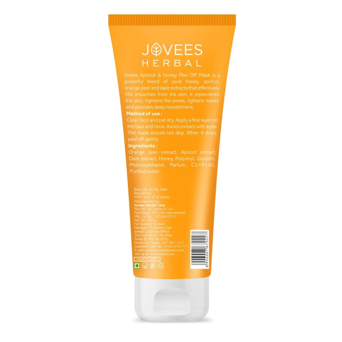 Jovees Gesichtsmaske Herbal Aprikose & Honig Peel Off Maske für alle Hauttypen Für Frauen und Männer, 1-tlg., Für feuchtigkeitsspendende & strahlende Haut