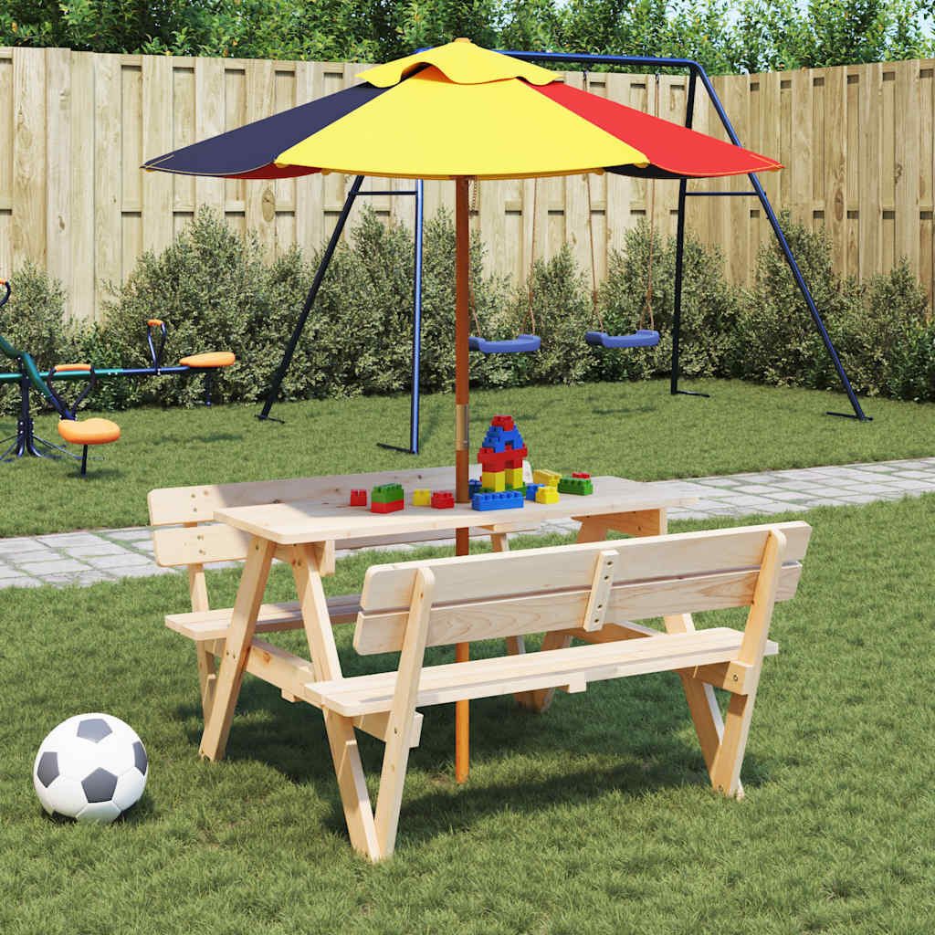 vidaXL Gartentisch Picknicktisch für 4 Kinder mit Sonnenschirm Massivholz Tanne (1-St)