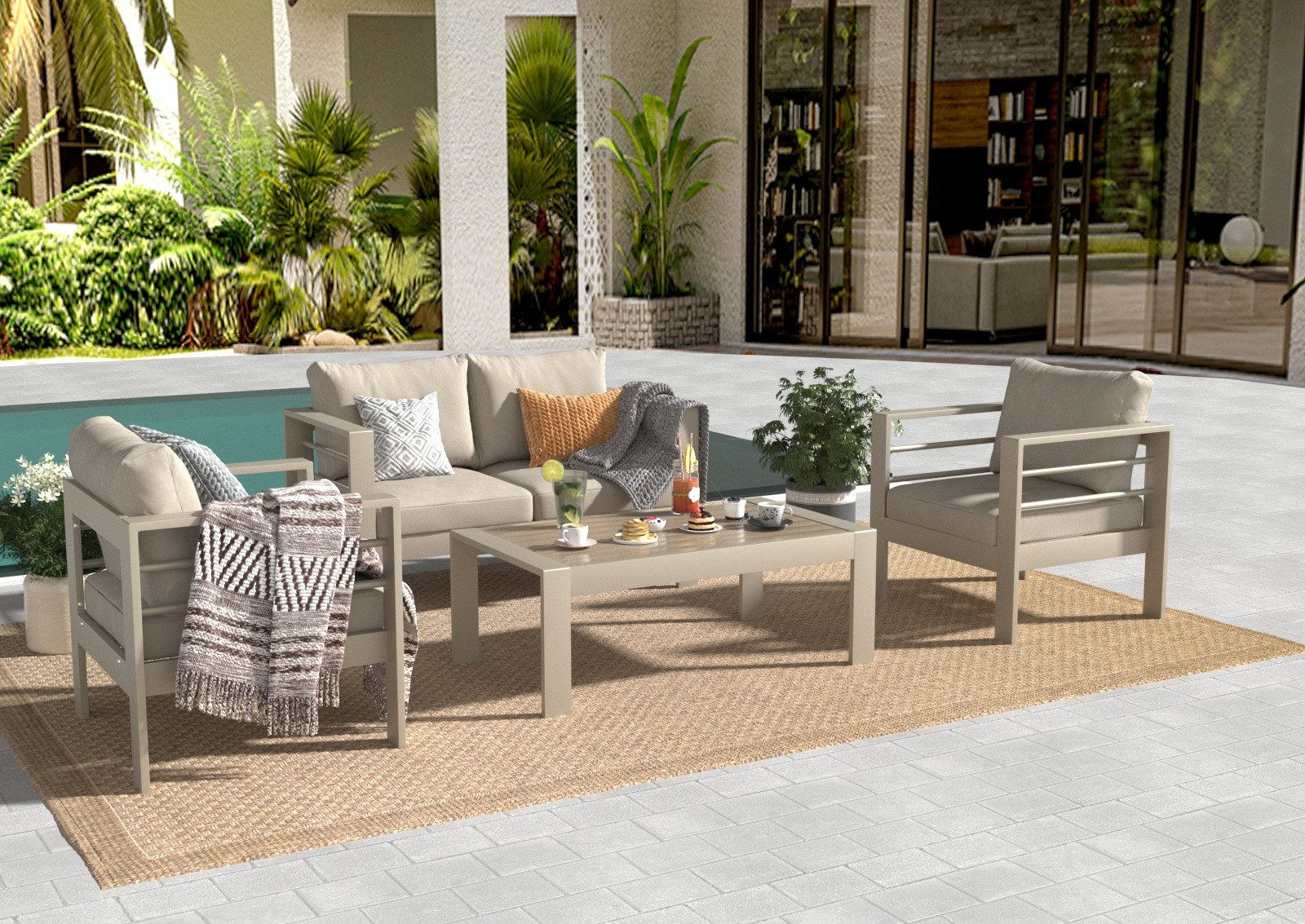 MeXo Gartenlounge-Set Balkonmöbel Set 4 Personen günstig online kaufen