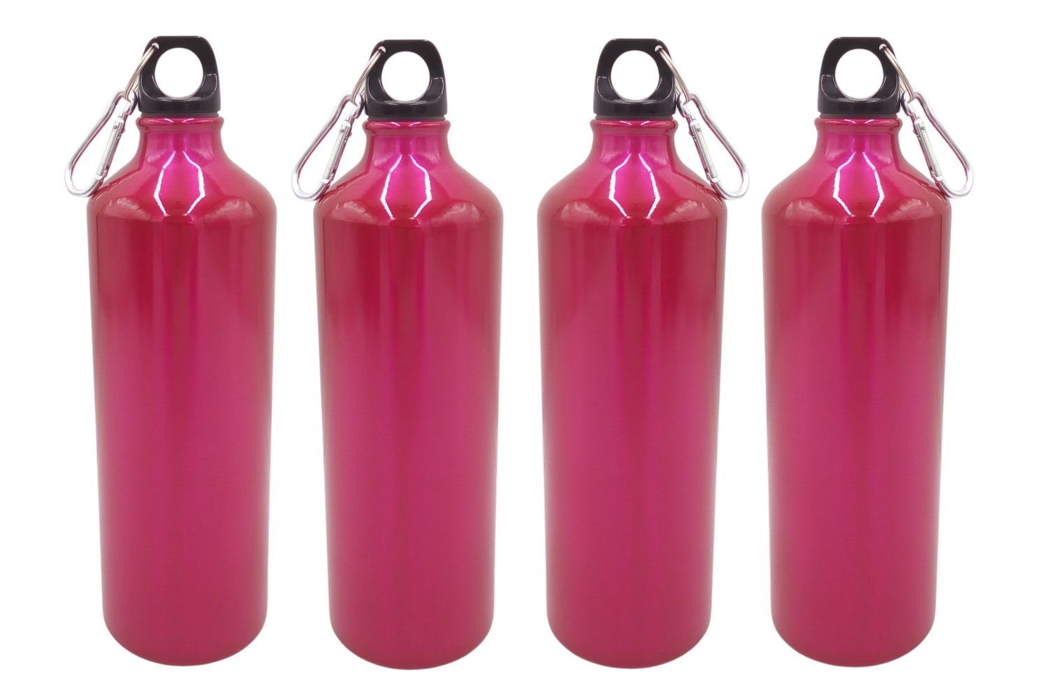 BURI Trinkflasche 4x Aluminium Trinkflasche 1 Liter pink mit Karabiner Wasserflasche Spo
