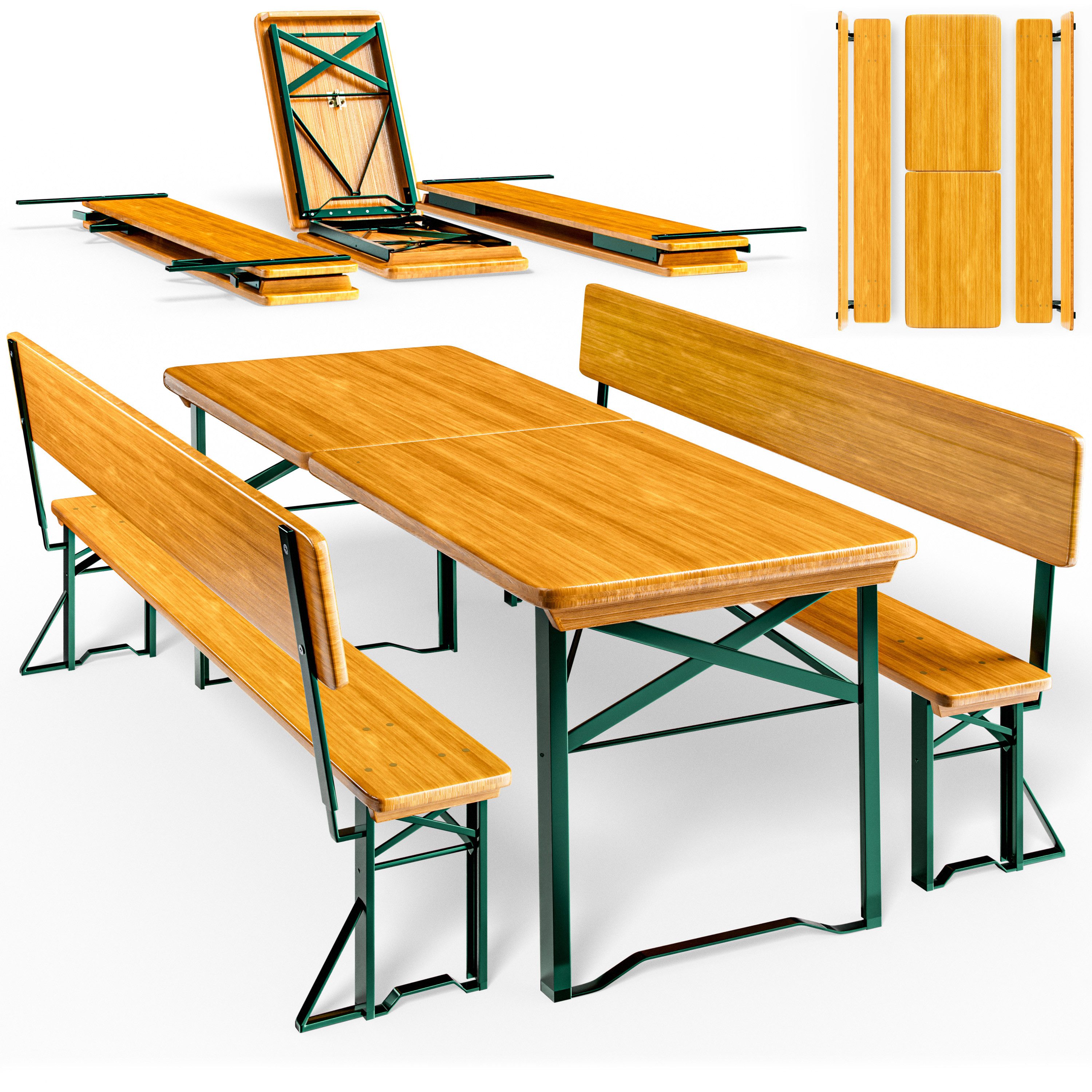Casaria Bierzeltgarnitur, 4er Set mit Lehne 170 cm Klappbar Stabil 2x Bierbank 1x Tisch Holz