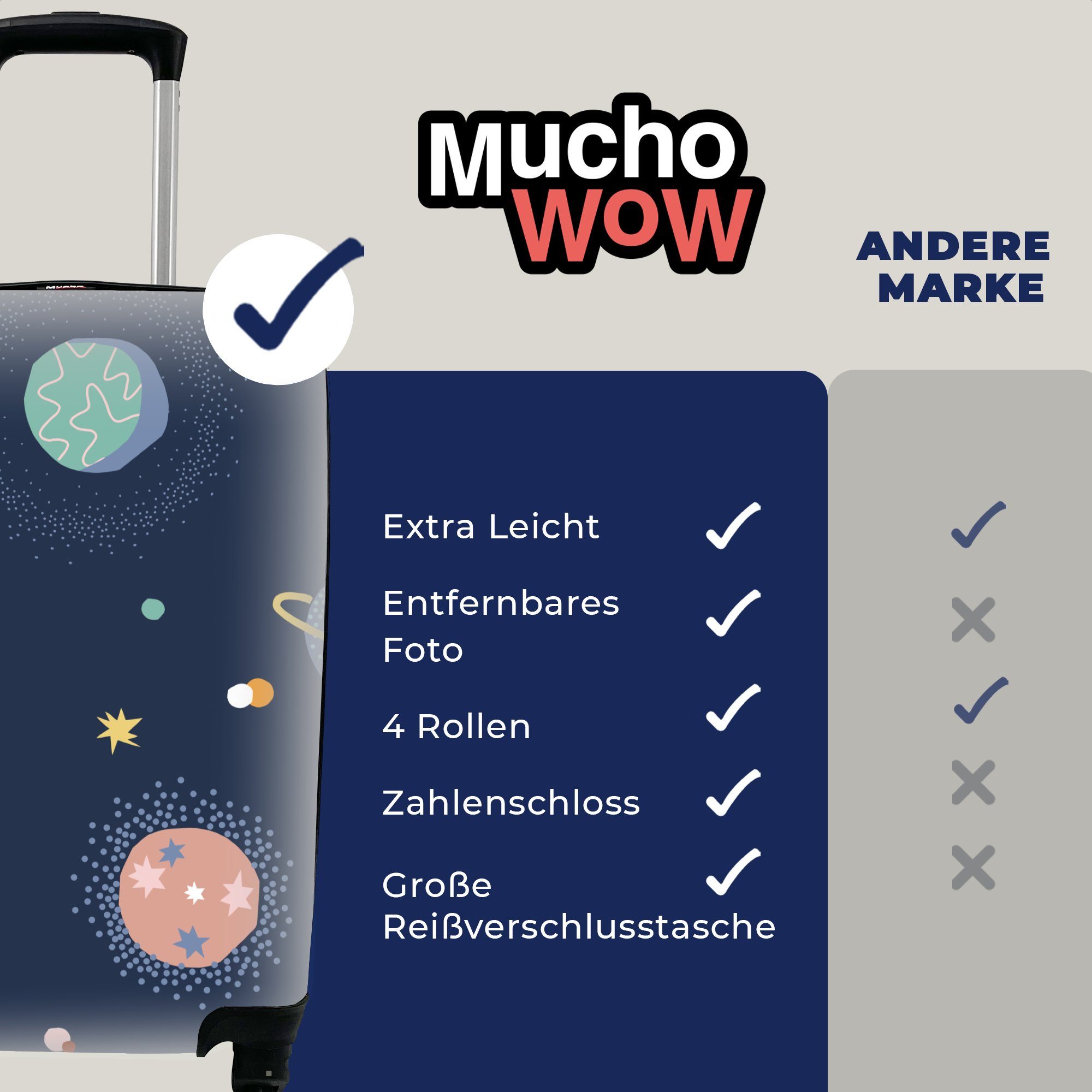 MuchoWow Handgepäckkoffer rollen, Weltraum 4 mit Rollen, Reisekoffer - Kinder Reisetasche Trolley, Sterne, - für Handgepäck Ferien