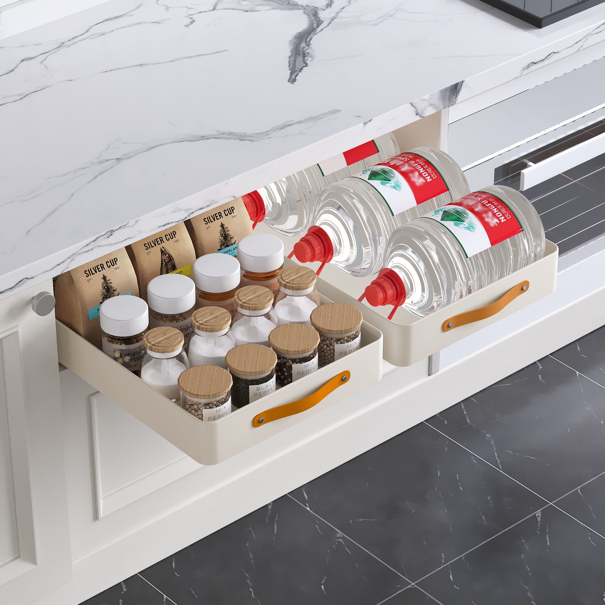GarveeMore Küchenorganizer-Set Ausziehbarer UnterschrankOrganizer für unterden Waschbecken Ablagefach, 25/35/35/40*48*7.5CM Küche Badezimmer Ausziehbarer Schran – Bild 3 von 4