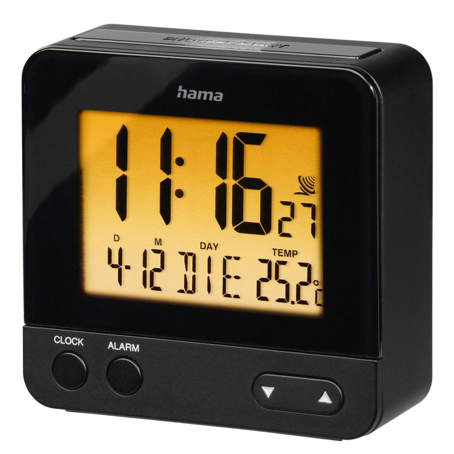 Hama Uhr RC-540 Funkwecker DCF Funk Wecker Digital (Funkuhr lautlos Nachtlicht Reisewecker Alarm Clock Temperatur-Anzeige)