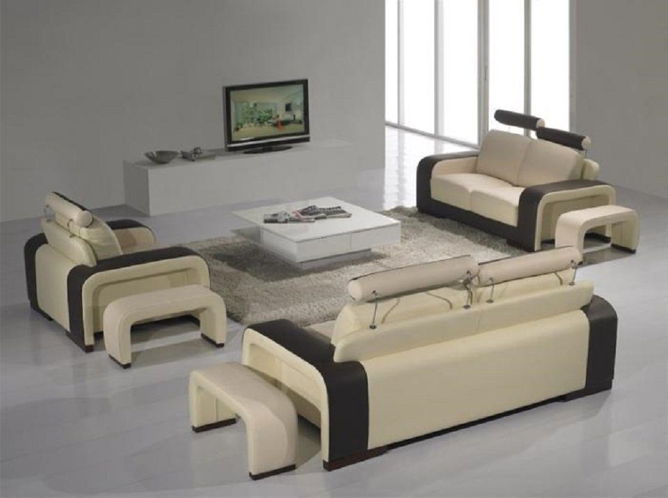 JVmoebel Sofa Ledersofa Sofagarnitur 3+2+1 Sitzer Set Polstersofa Couch Designersofa, Made in Europe Beige/Braun