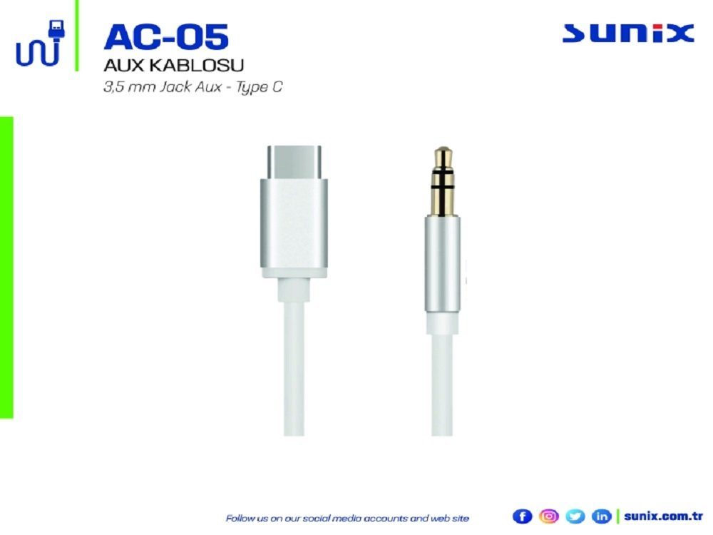 Sunix Typ-C Adapter auf 3,5mm Aux Kabel Samsung Huawei Nokia Xiaomi silber Audio-Adapter
