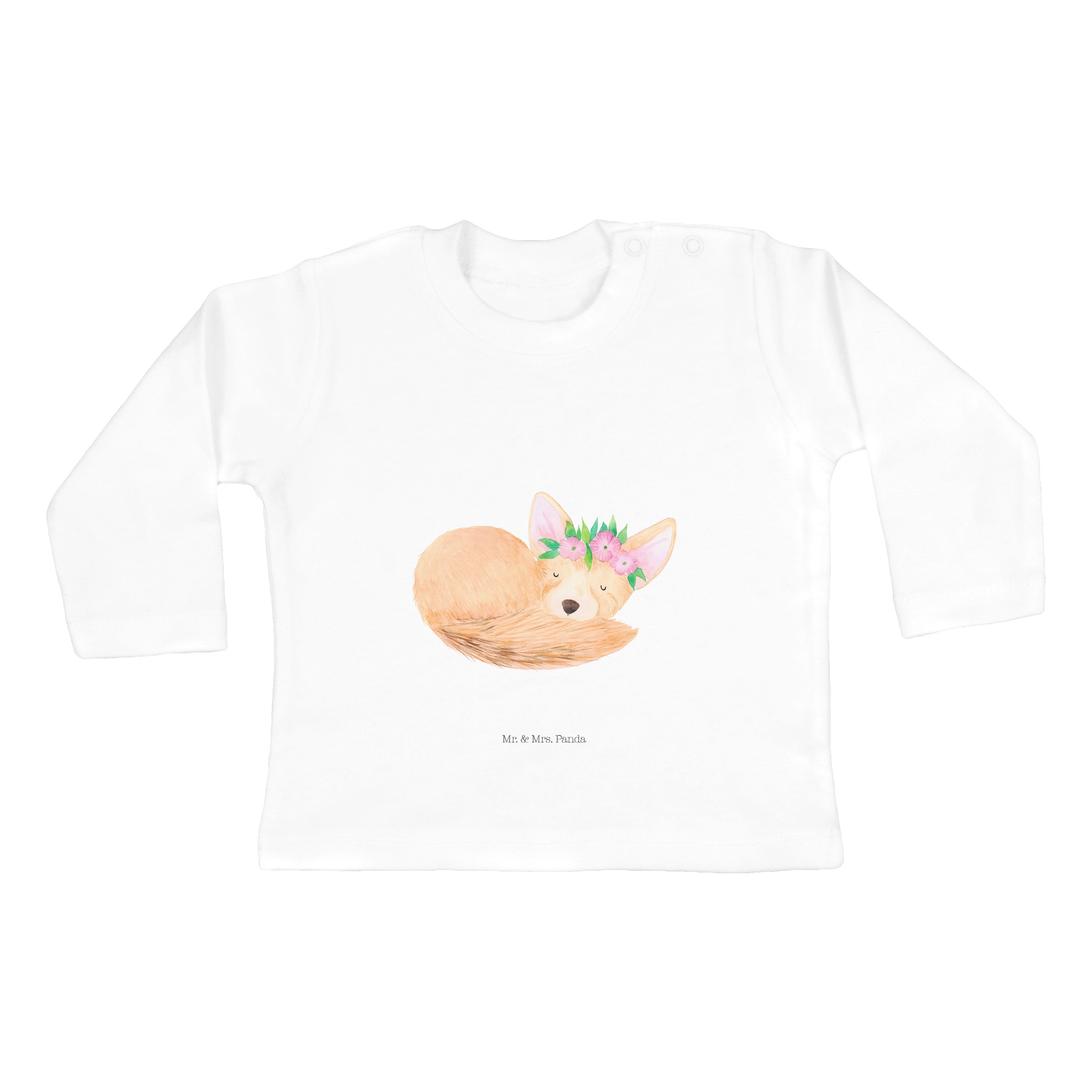 Mr. & Mrs. Panda Wi Baby, Kleidung, - Wüstenfuchs Weiß (1-tlg) - Geschenk, Afrika, Blumenkranz Strampler