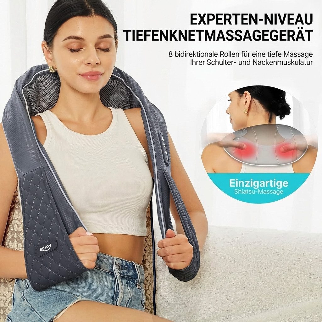 ALLJOY Nacken-Massagegerät Nackenmassagegerät mit Wärme,4D Shiatsu-Massagegerät Nacken Schulter, 2200mAh, 120 Minuten Laufzeit, Tiefenmassage,Muskelverspannungen