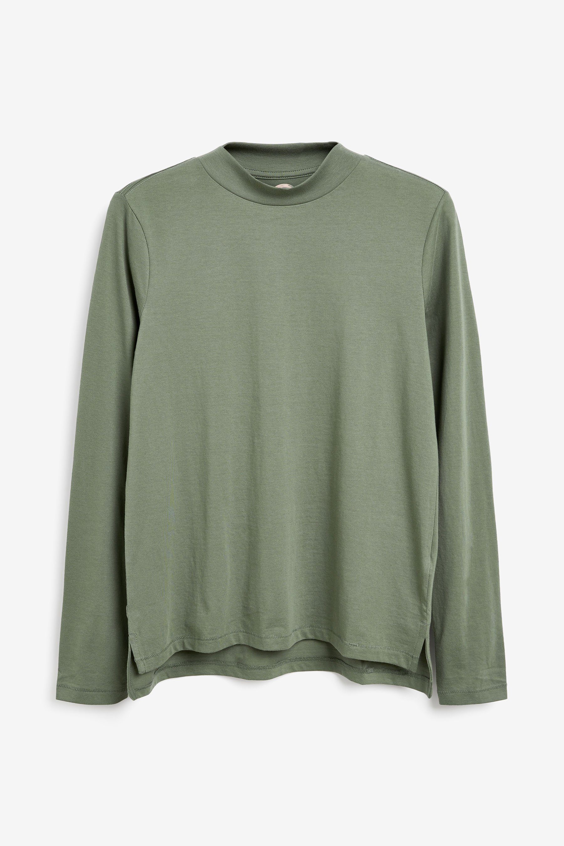 Next Langarmshirt Langarm-Shirt mit Khaki (1-tlg) Green Stehkragen