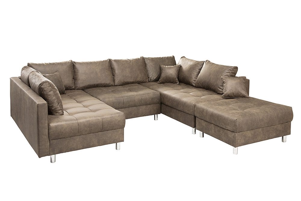 riess-ambiente Wohnlandschaft KENT 305cm taupe/silber - Microfaser, FSC-Holz, Rundumbezug, Federkern, Set 4 Teile, XXL Bigsofa inkl. Ottomane & Kissen - ideal für Wohnzimmer und Lofts