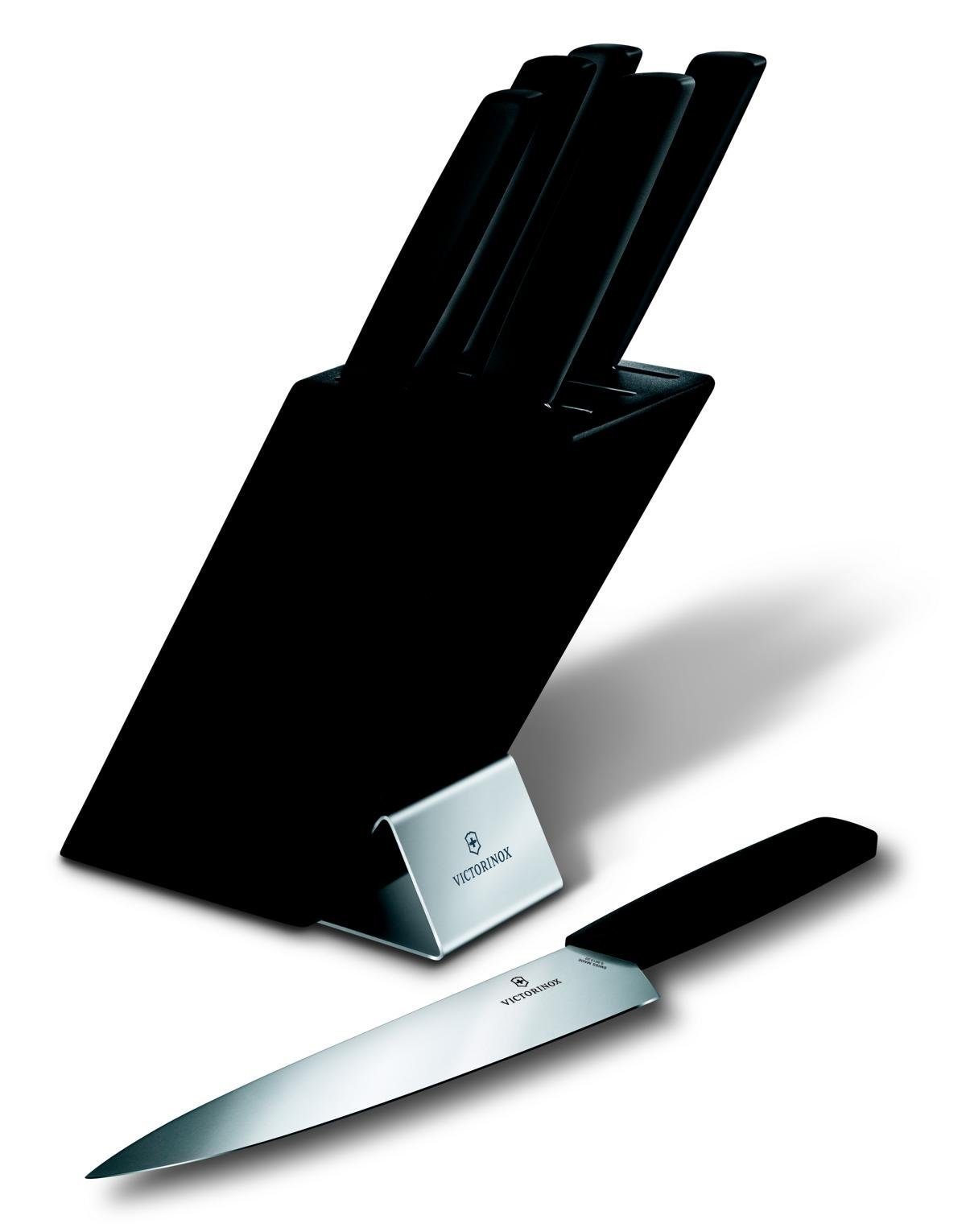 Modern Swiss schwarz, 6-teilig, Taschenmesser Messerblock, Victorinox Buchenholz schwarz