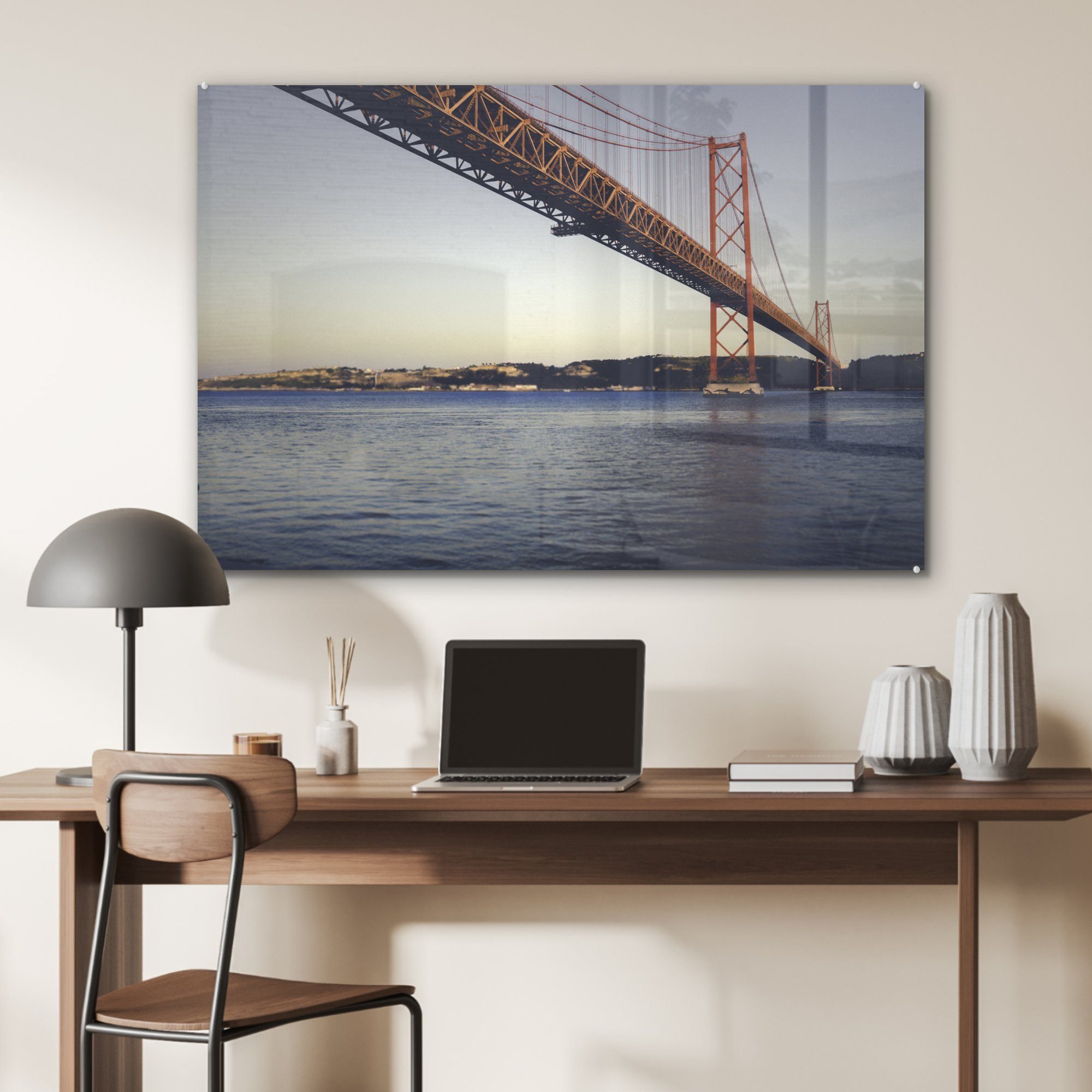 - Acrylglasbilder Wohnzimmer MuchoWow Schlafzimmer (1 St), Portugal - Meer, Brücke Acrylglasbild &