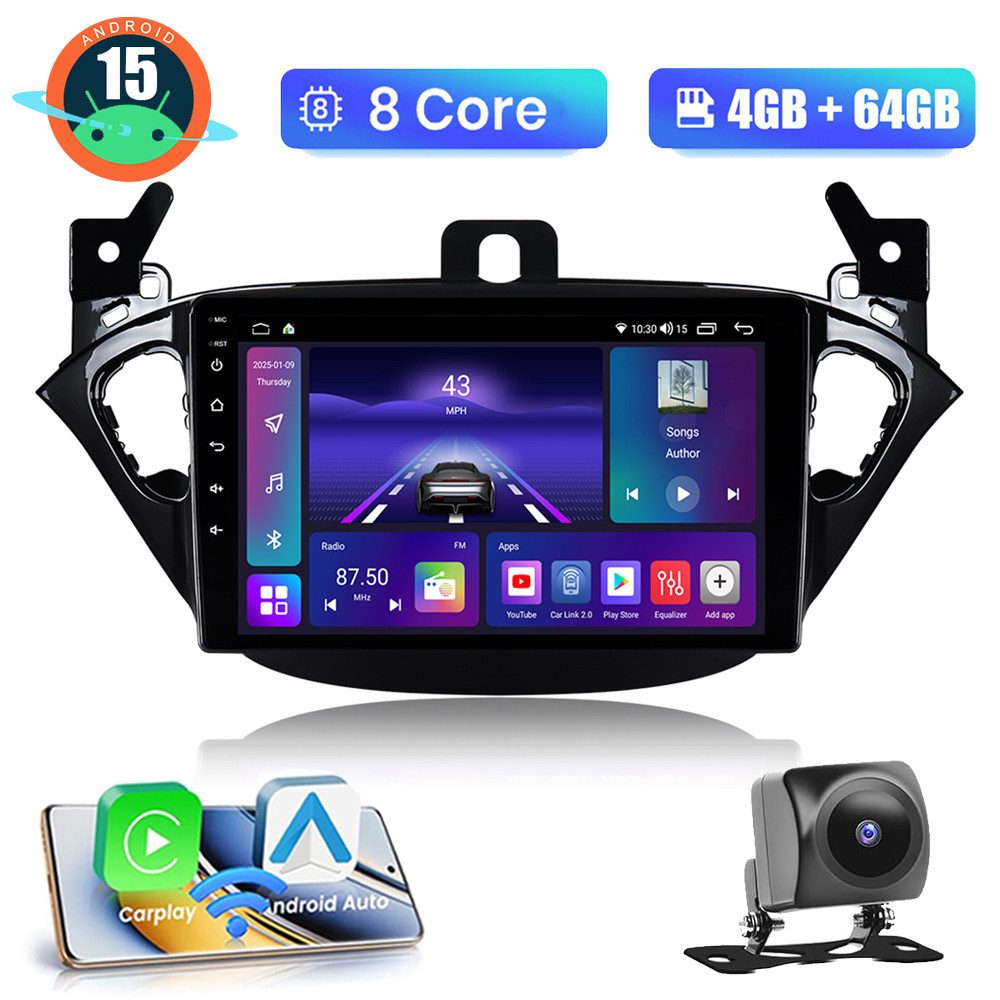 A-Sure 9" Für Opel Corsa E 2015-2019 4+64G Carplay WiFi GPS Navi Bluetooth5.0 Autoradio (RDS, Digitalradio (DAB), FM, AM, 1280*800 IPS Screen/8-Core CPU)