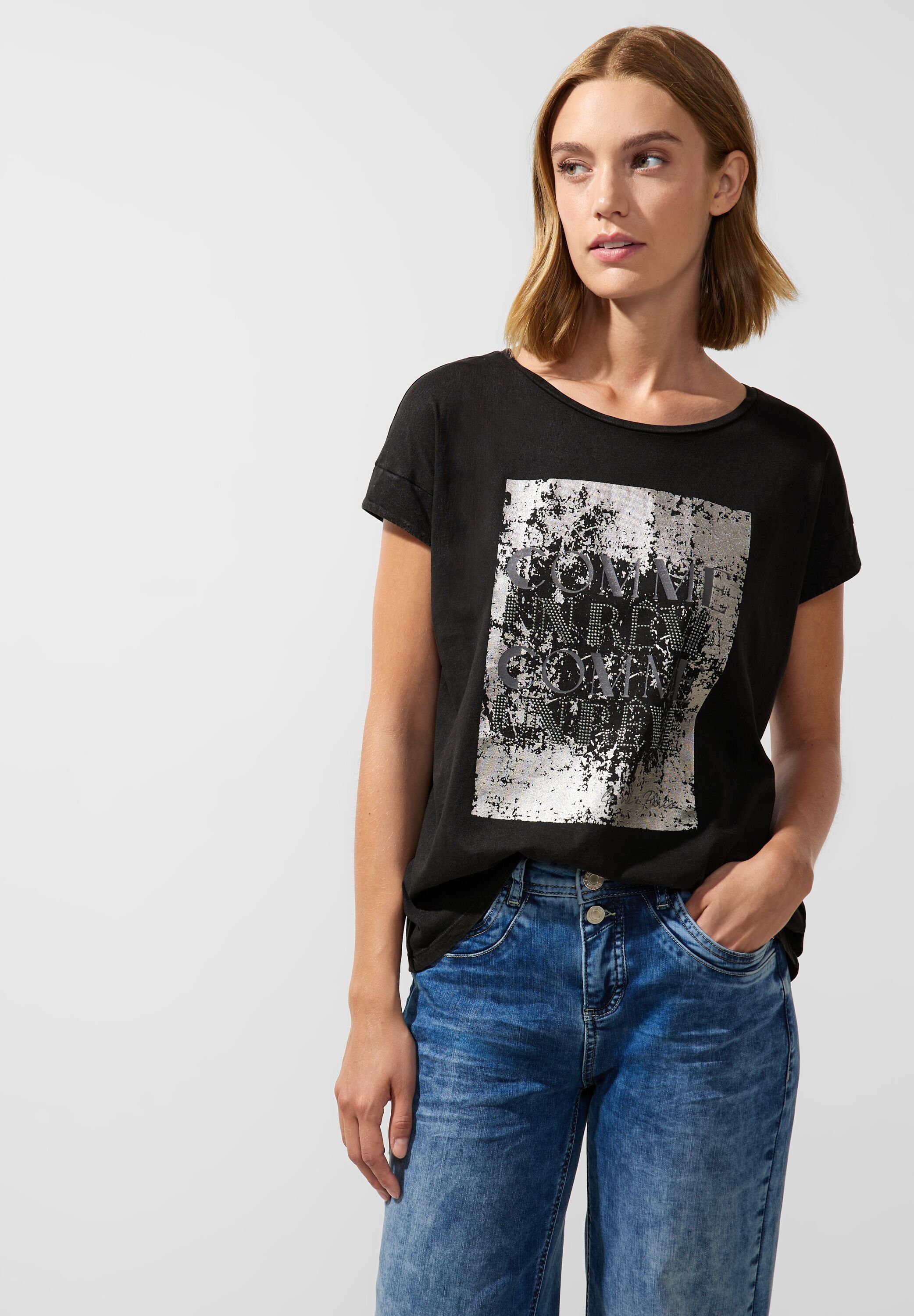 T-Shirt mit Black STREET ONE Rundhalsausschnitt