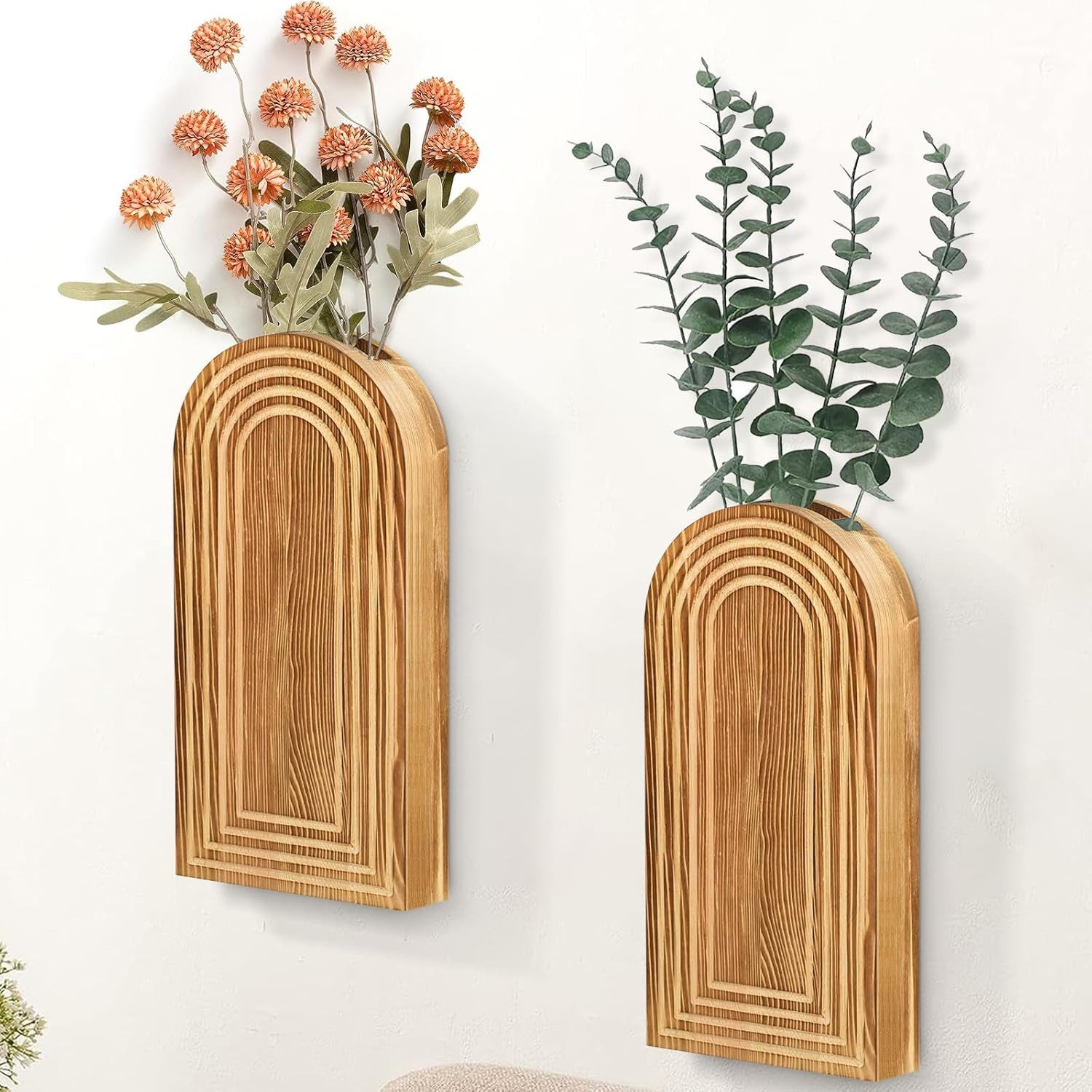 BlingBin Blumentopf Wand-Pflanzgefäße hängende Holz-Wandvase Dekoration (2 Stück, 2 St., 29,8 x 13,7 x 3,8 cm), für Schlafzimmer und Wohnzimmer Wandmontage Blumentopf