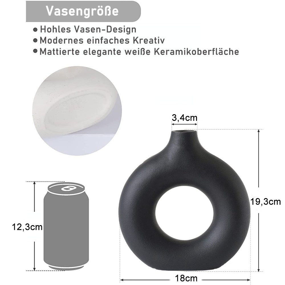 zggzerg Dekovase Keramik Vase für Pampasgras, Schwarze Donut Vase Deko Wohn günstig online kaufen