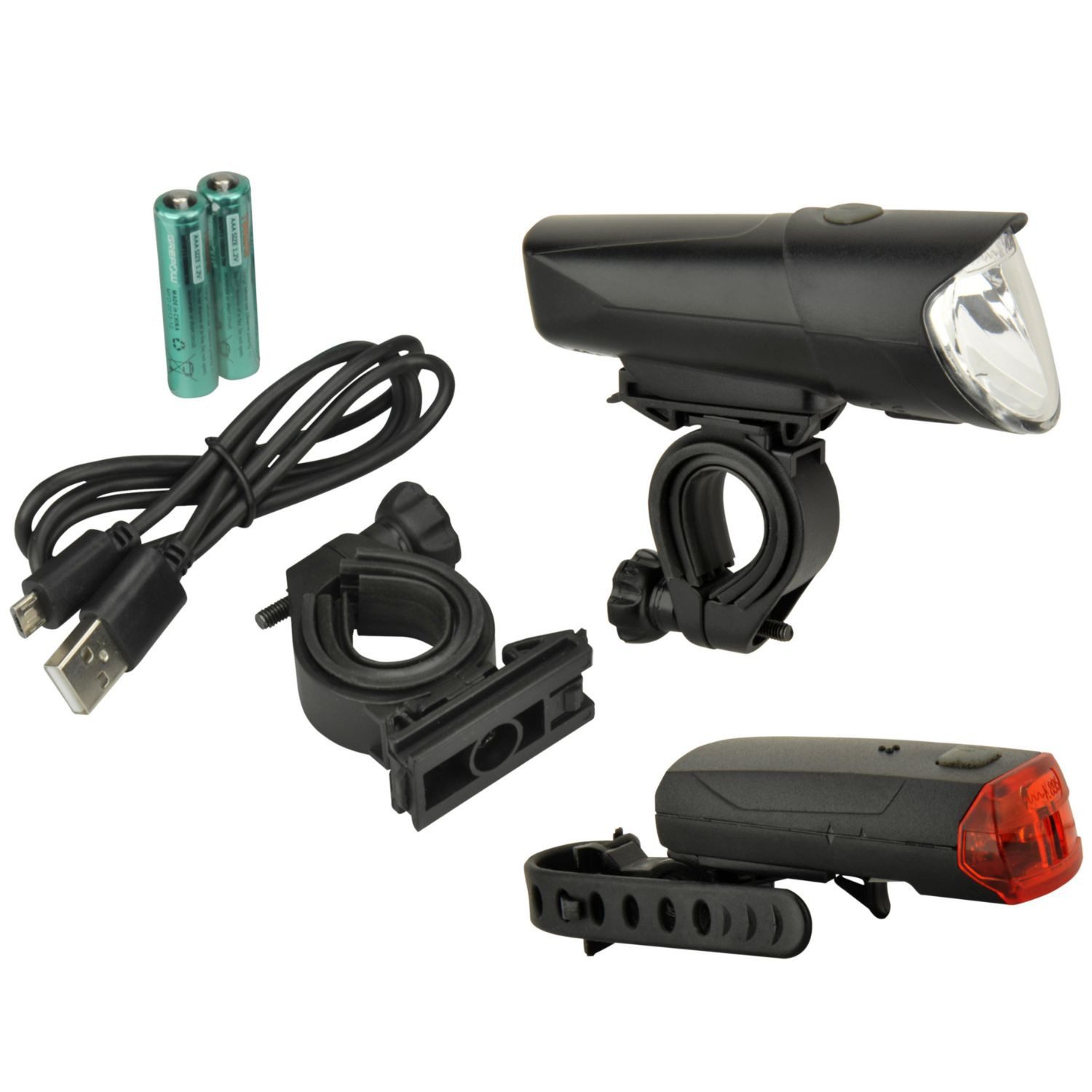 FISCHER Fahrrad Fahrradbeleuchtung LED Fahrrad-Licht Set Akku Beleuchtung 50 Lux, Frontlampe 50 25 15 Lux 3 Stufen Rücklicht StVZO zugelassen Halter