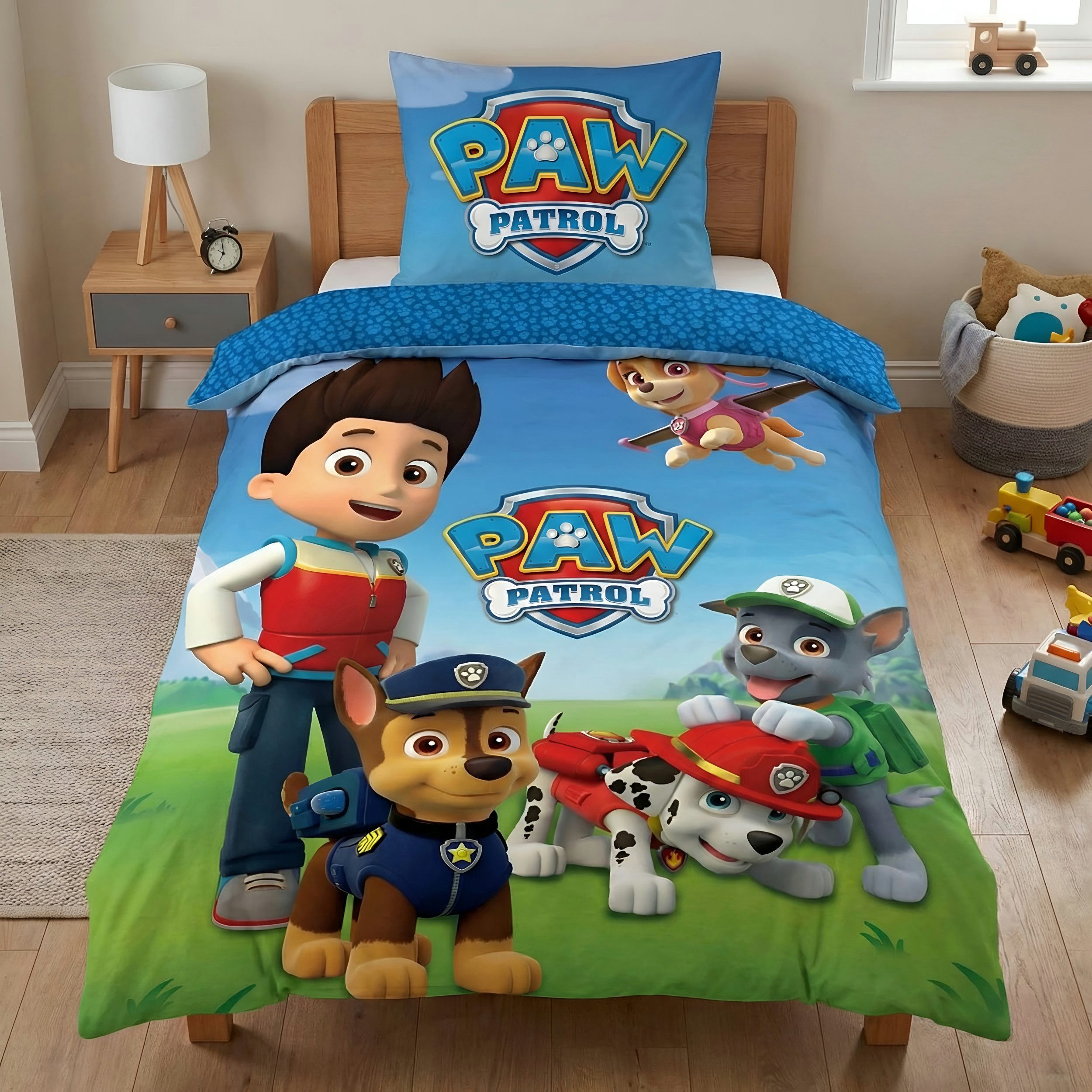 PAW PATROL Bettwäsche Paw Patrol Chase Marshall Kinder Mikrofaser Bettwäsche Set, 2 teilig, Deckenbezug in 135-140x200 cm Kissenbezug in 63x63 cm