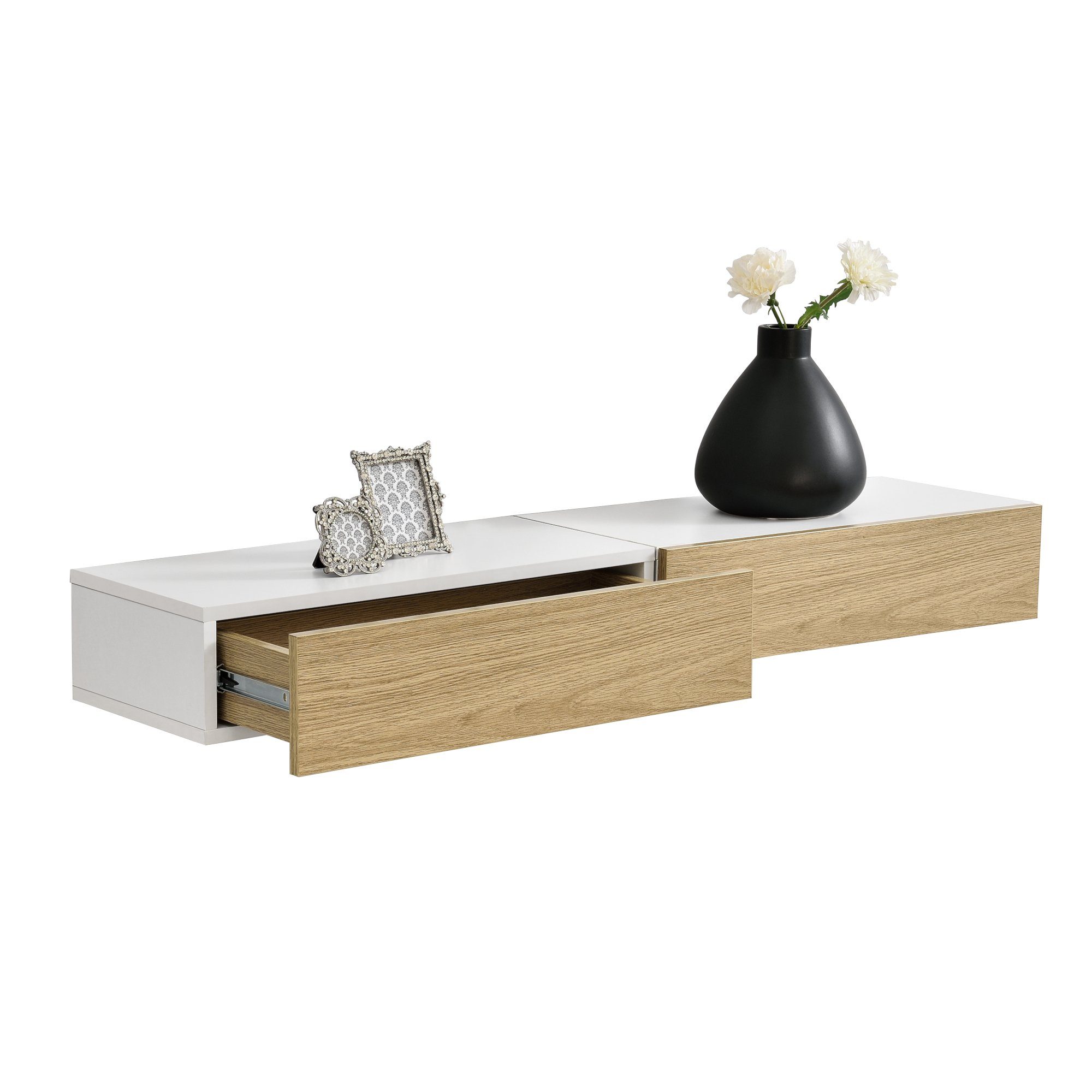 en.casa Wandboard, »Leknes« Wandregal mit Tür Nachtkommode weiß/holzfarben