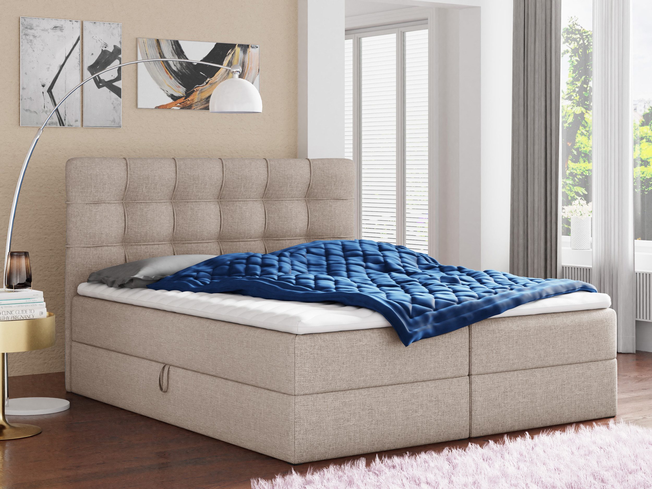 Sofnet Boxbett Best (mit zwei Bettkästen, Bonell-Matratze und Topper), Doppelbett, Polsterbett mit Kopfteil, Boxspringbett