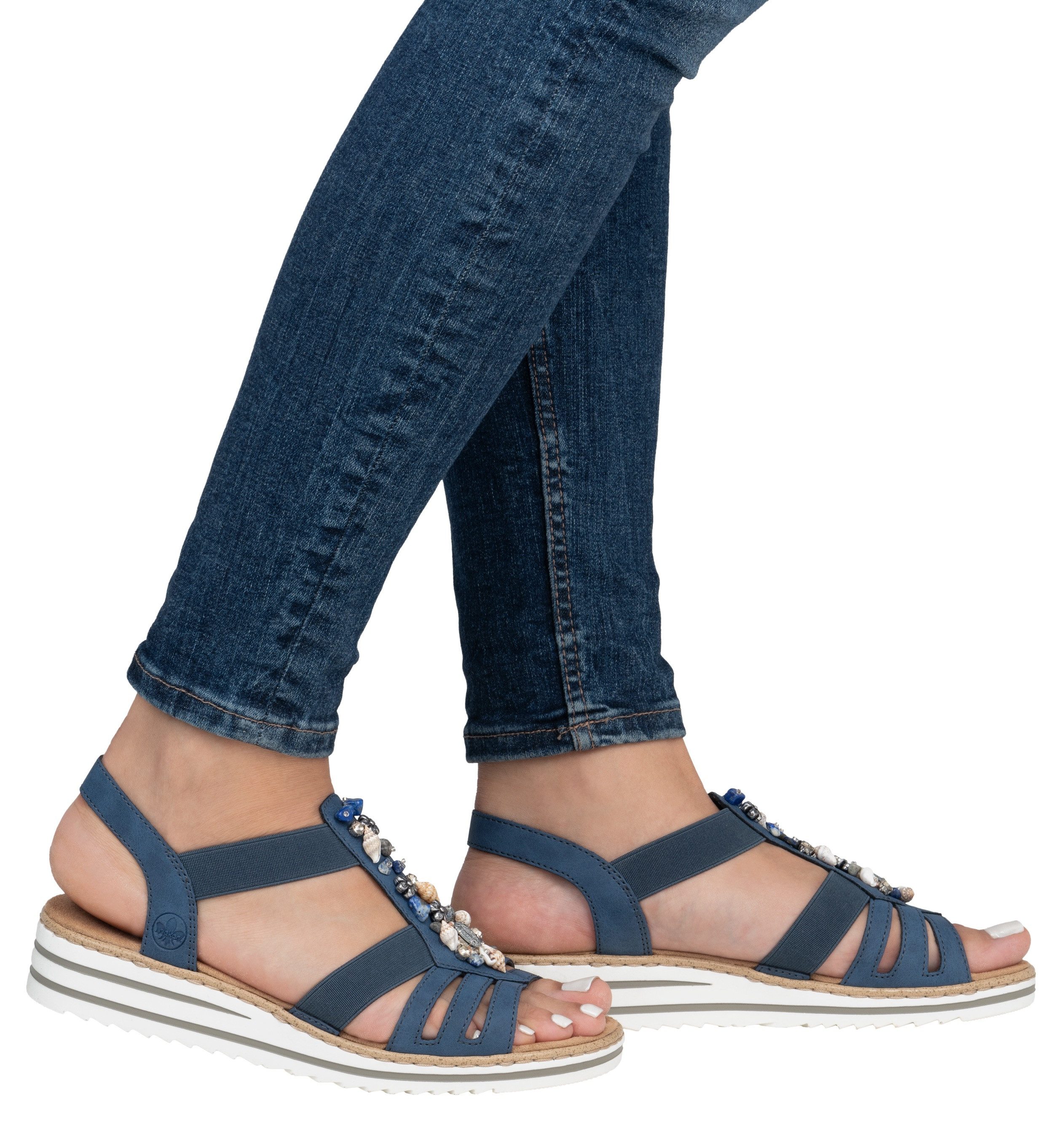 Rieker Riemchensandale Sommerschuh, Sandalette, Keilabsatz, mit sommerlicher Verzierung