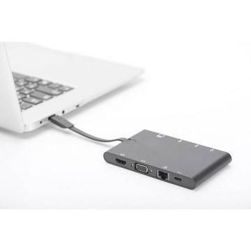 Digitus Laptop-Dockingstation USB 3.1 Typ C Multiport Travel Dock, 9 Port, 4K, inkl. Ladefunktion